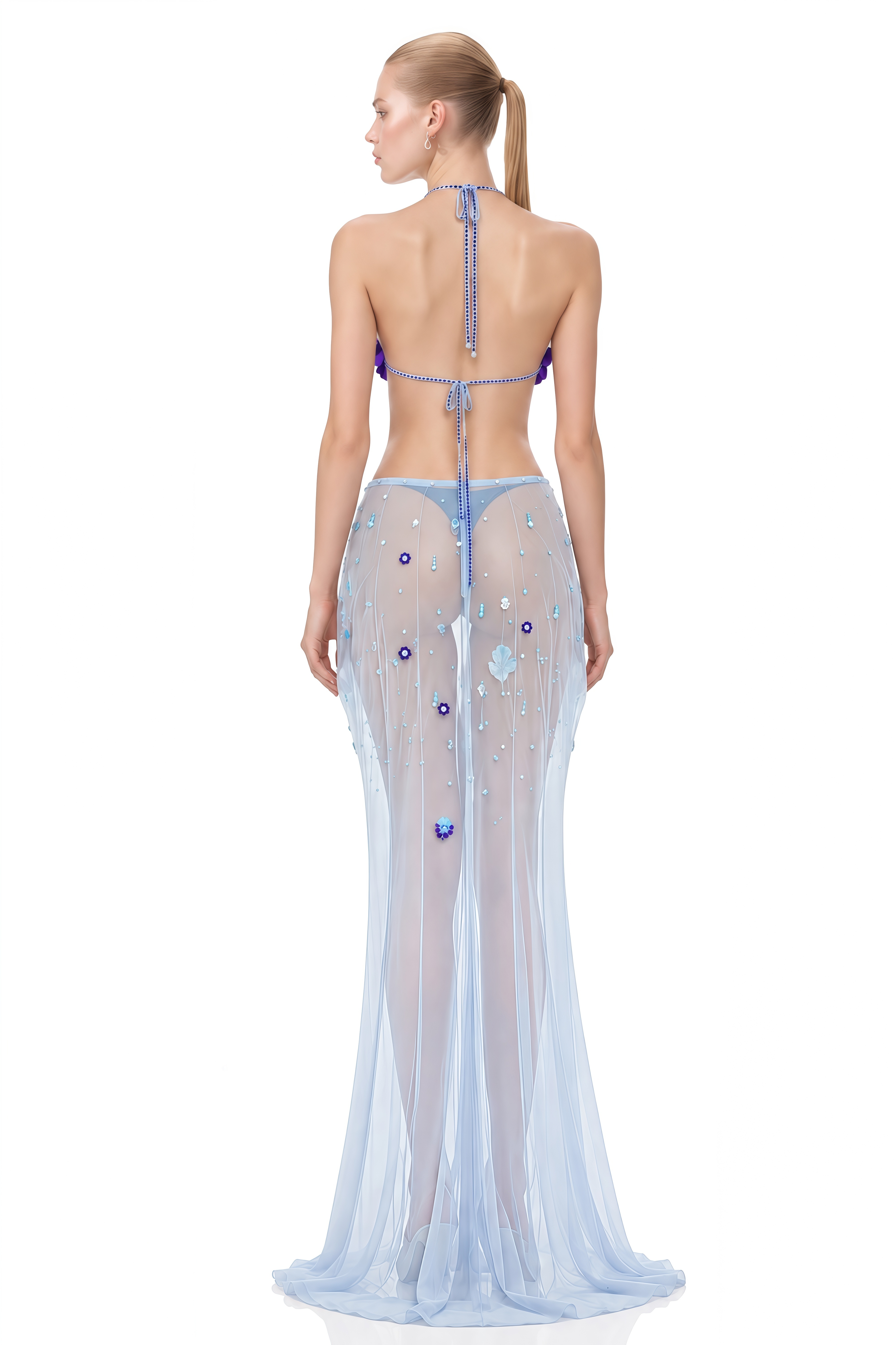 Elara Blue Sleeveless Embellished Top & Skirt Set