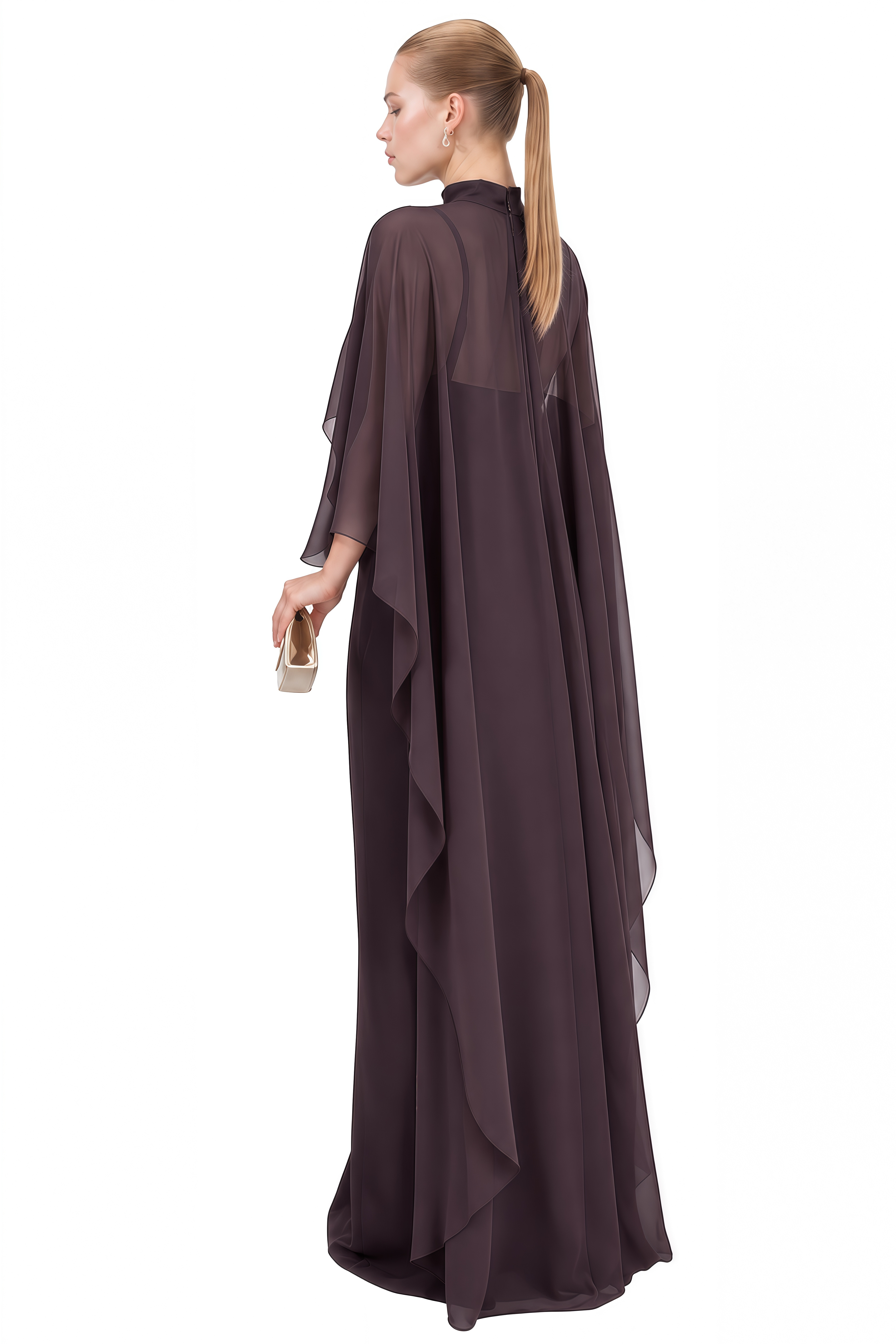 Miranda Chocolate Turtleneck Cape Maxi Dress