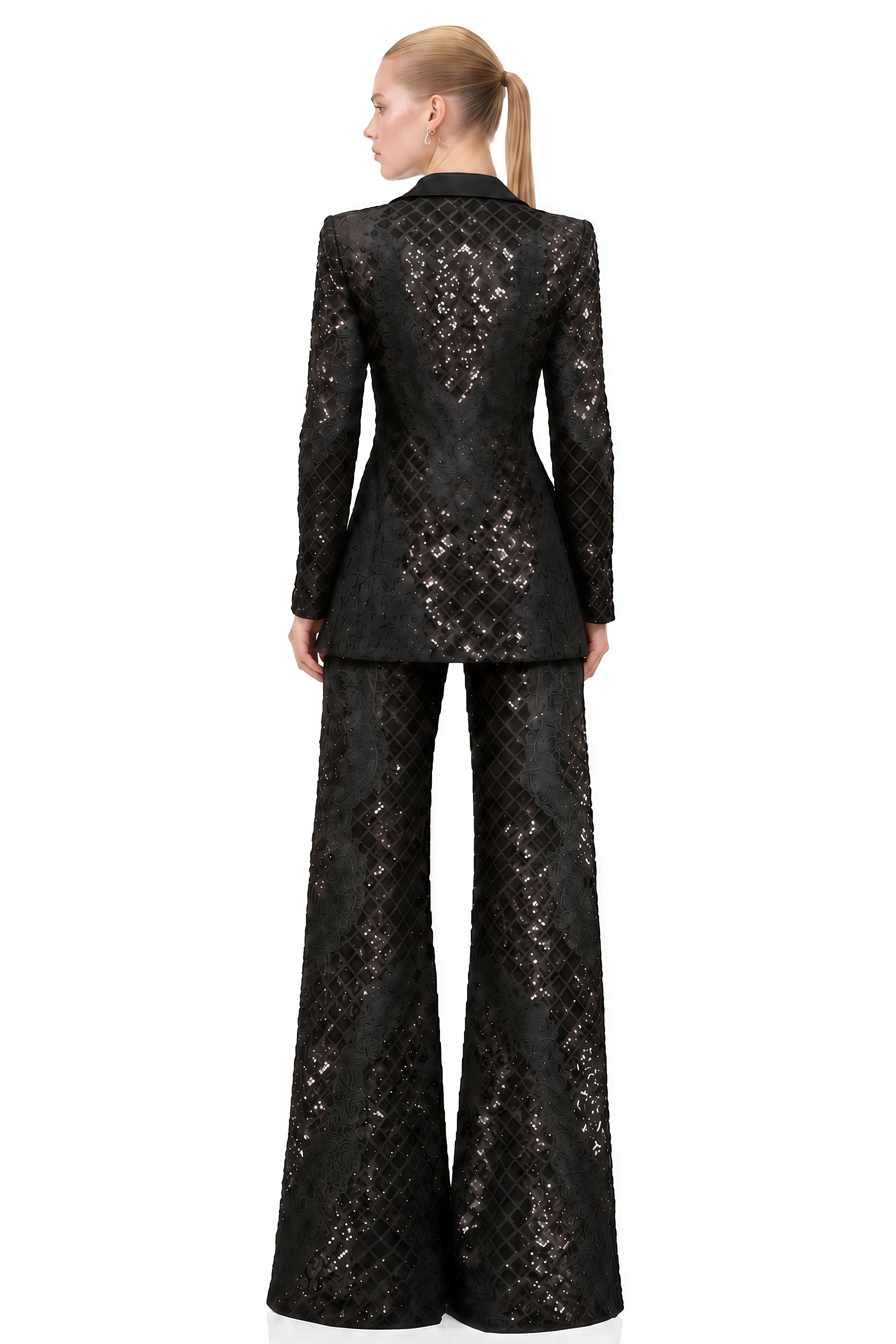 Willow Black V-Neck Sequined Blazer & Trousers Set