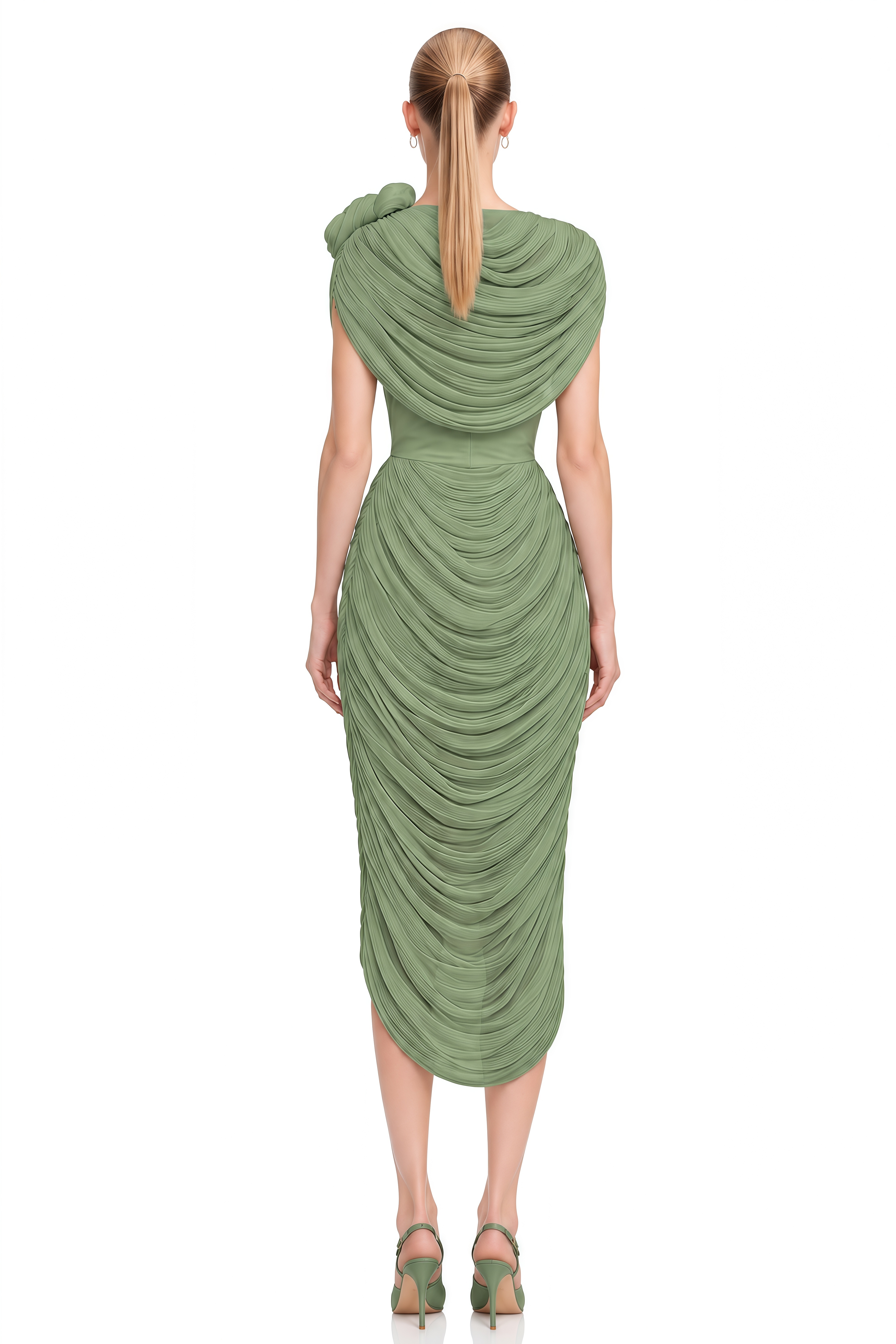 Kate Green Strapless Ruched Shawl & Midi Dress Set