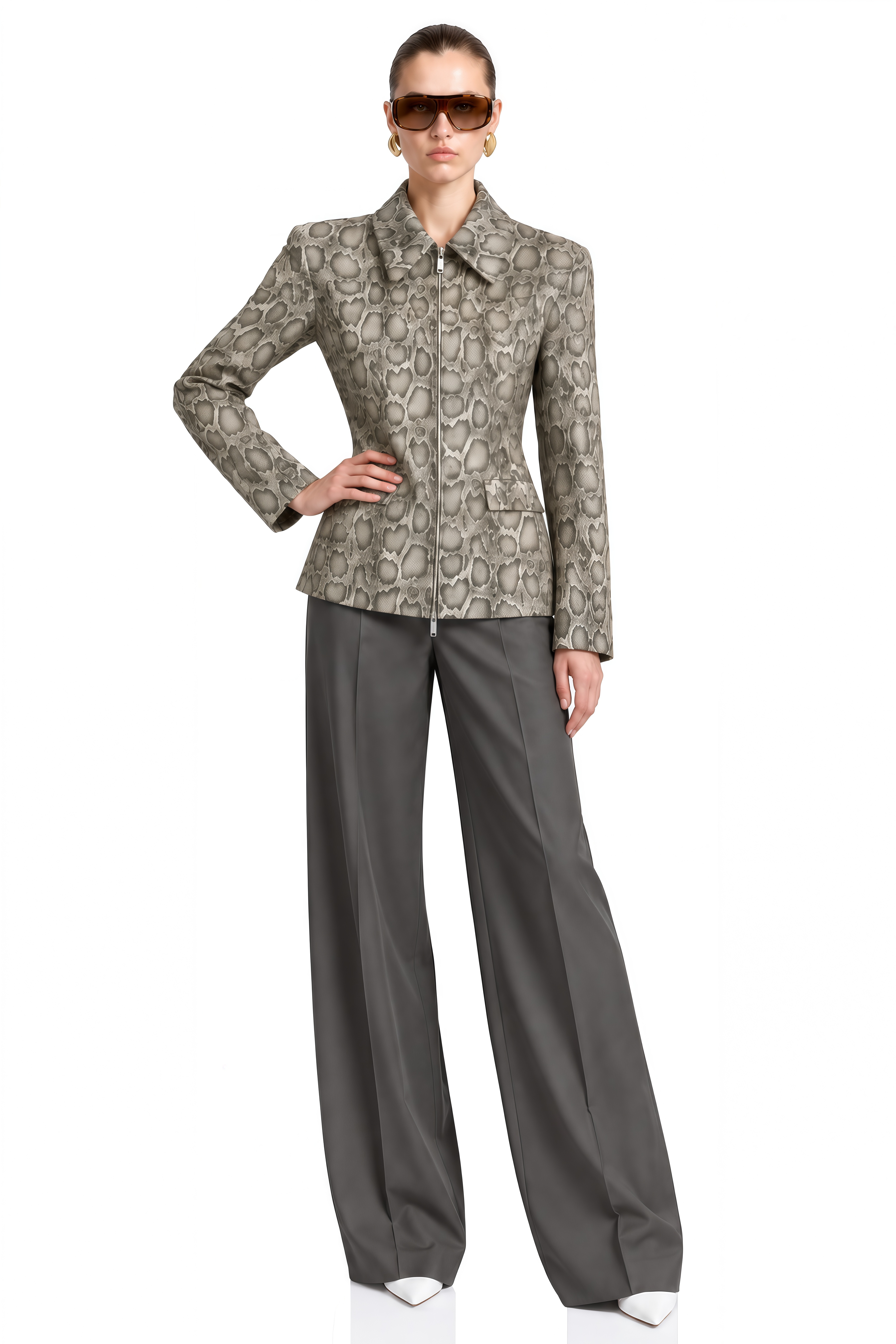 Summer Grey Snakeskin Print Zipped Jacket