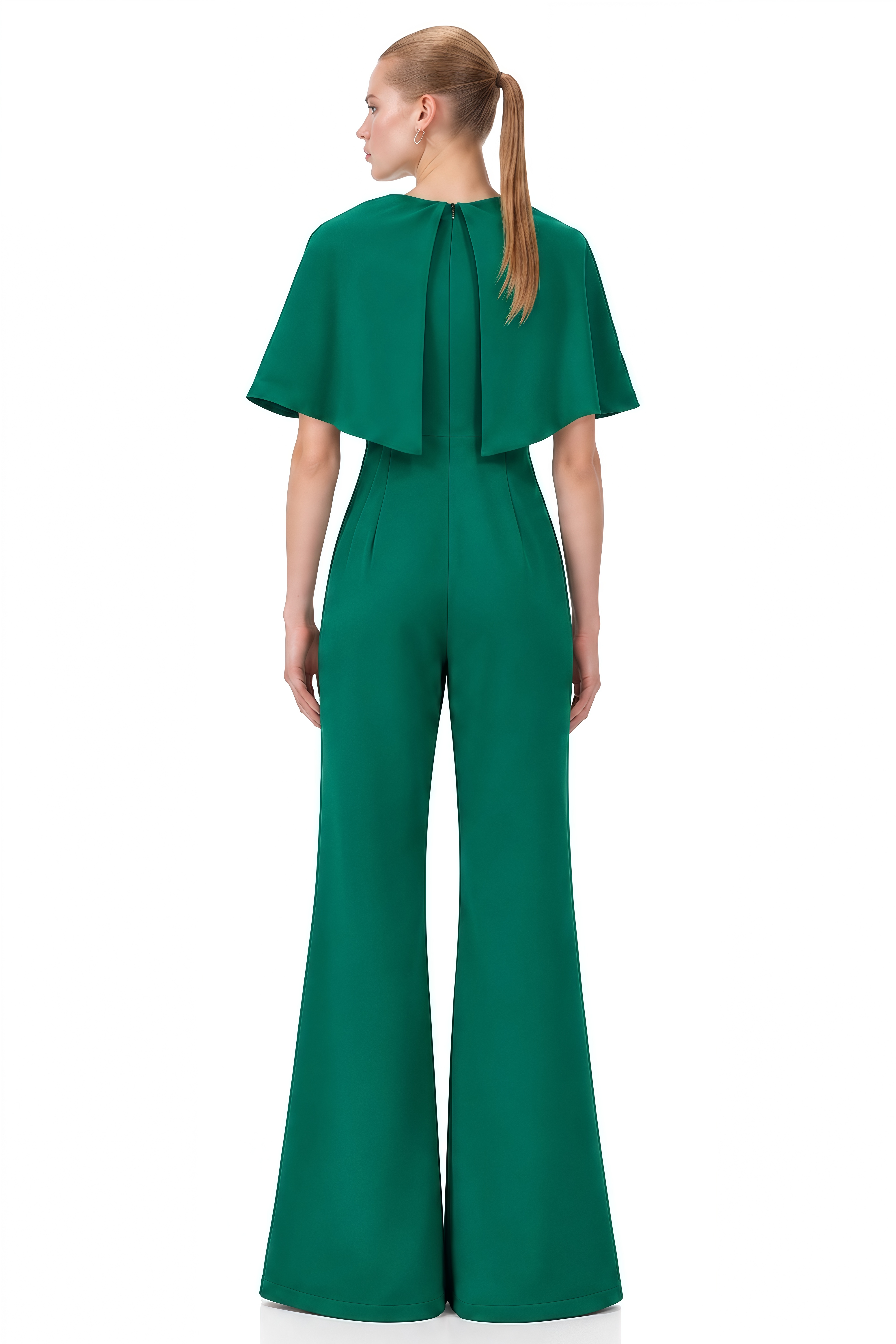 Lena Green Cape Design Flared Jumpsuit