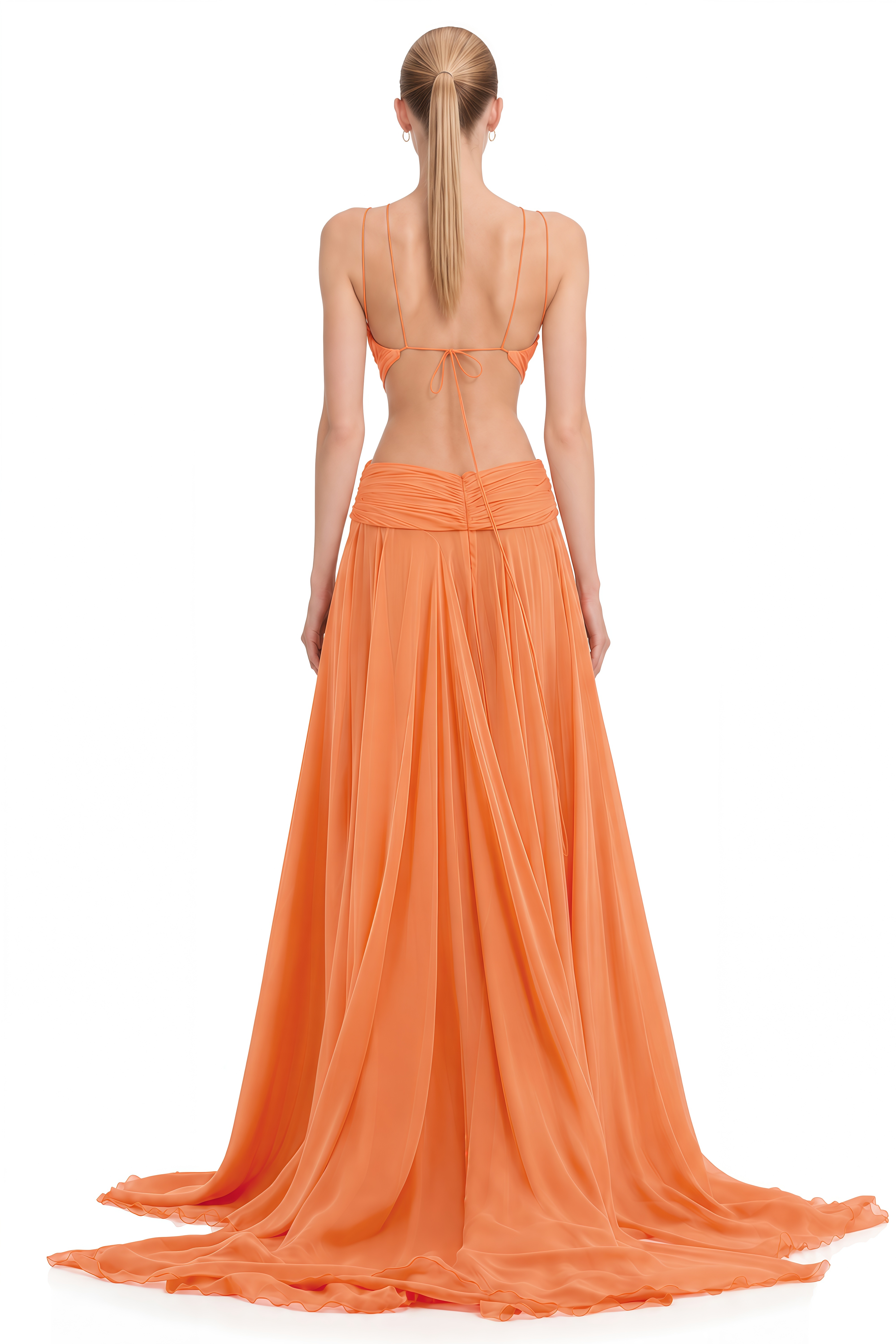 Kiki Orange V-Neck Cut-Out Maxi Dress