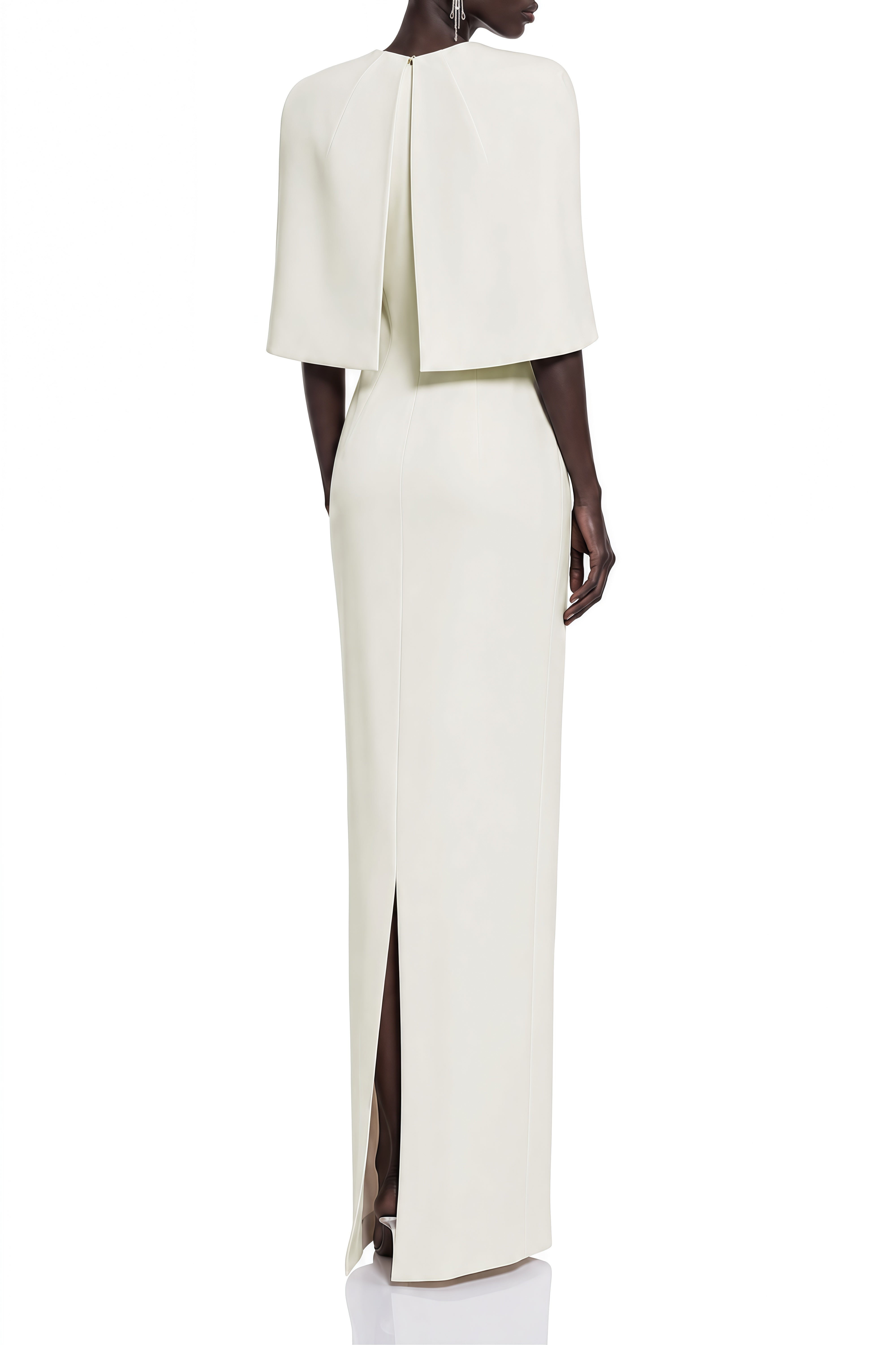 Vienne White Floral Embellished Cape Maxi Dress