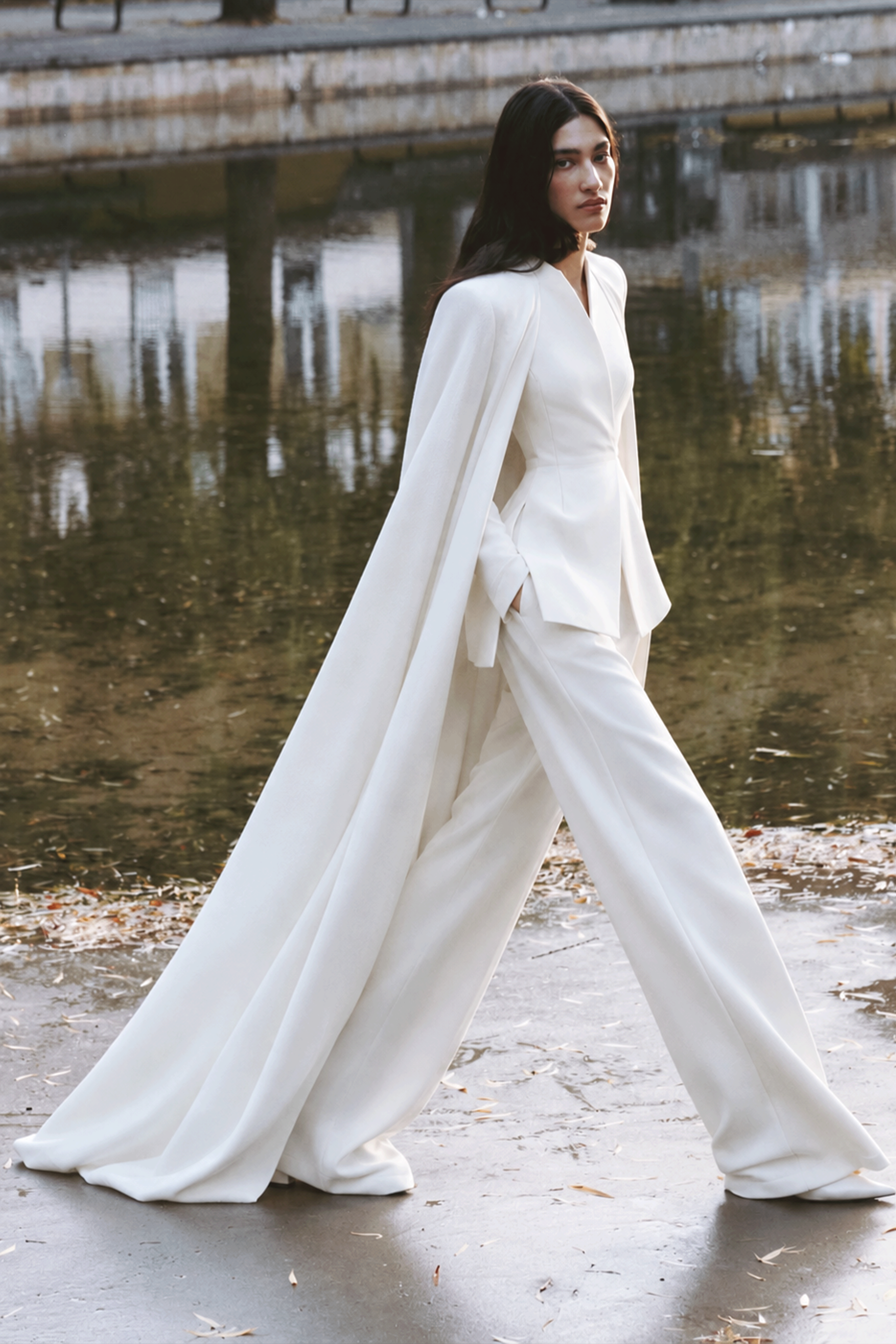 Blythe White Detachable Cape Blazer & Trousers Set