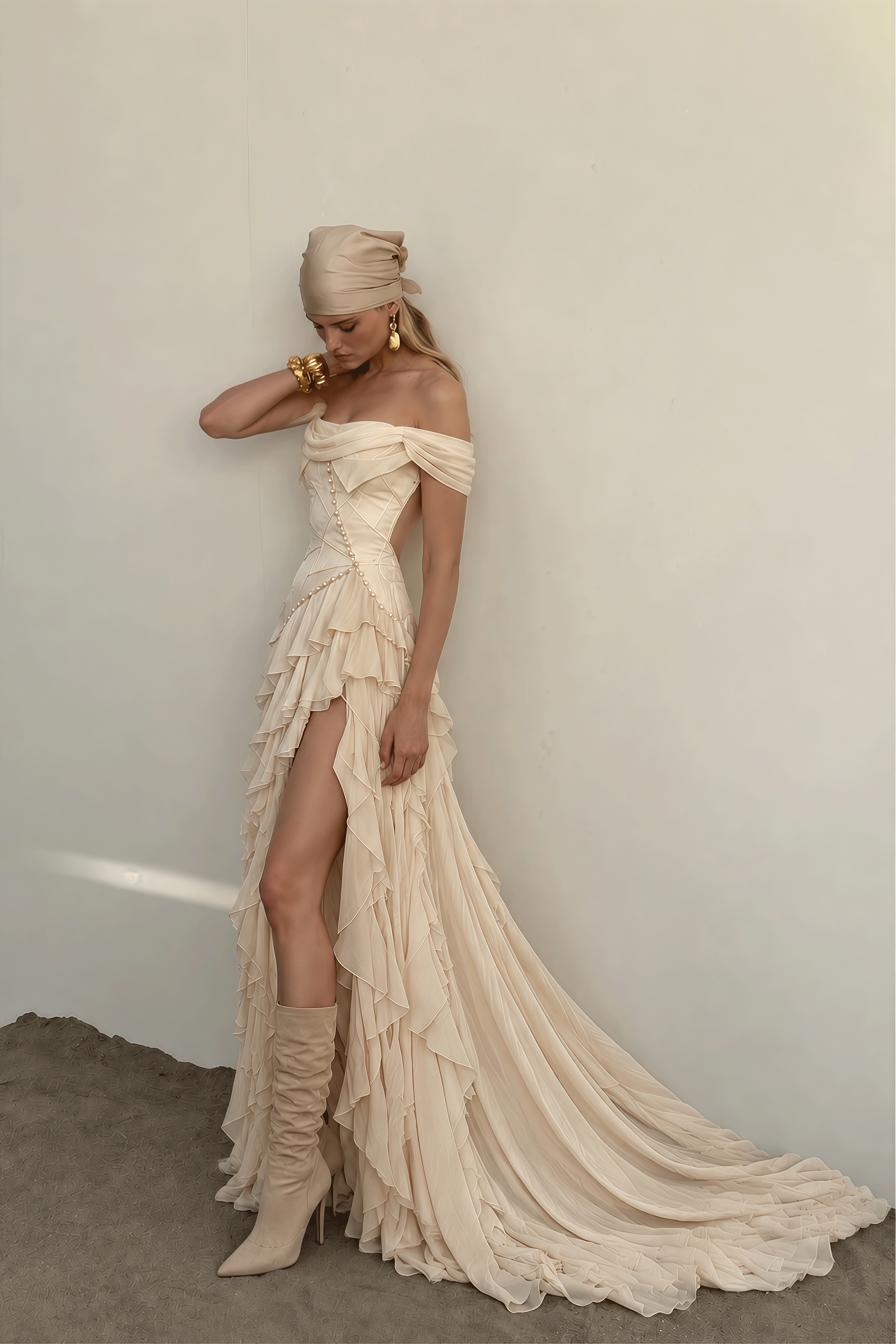Rosalind Ivory Off Shoulder Ruffled Maxi Dress
