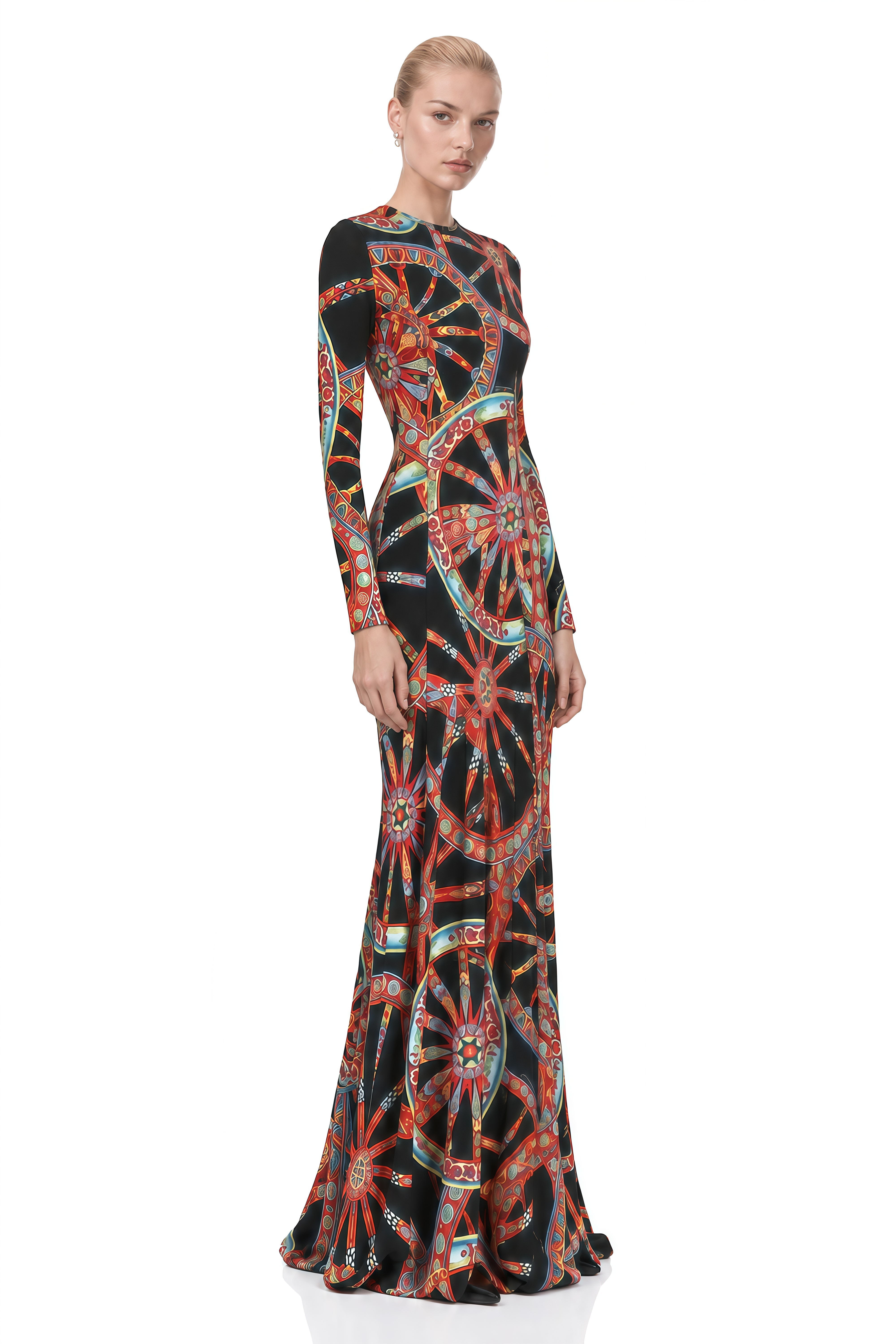 Lavinia Black Turtleneck Abstract Print Maxi Dress