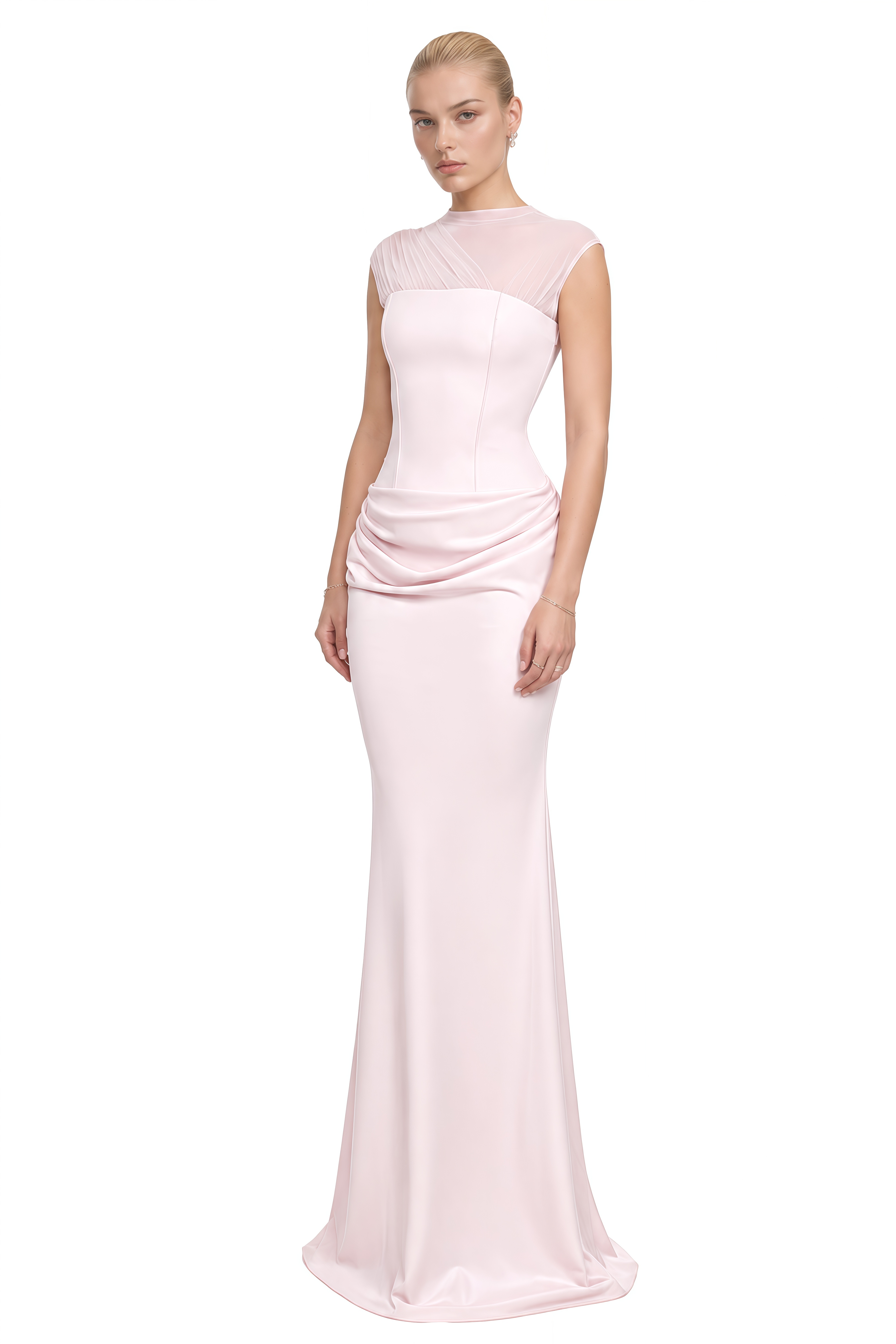 Vienne Pink Round Neck Draped Maxi Dress
