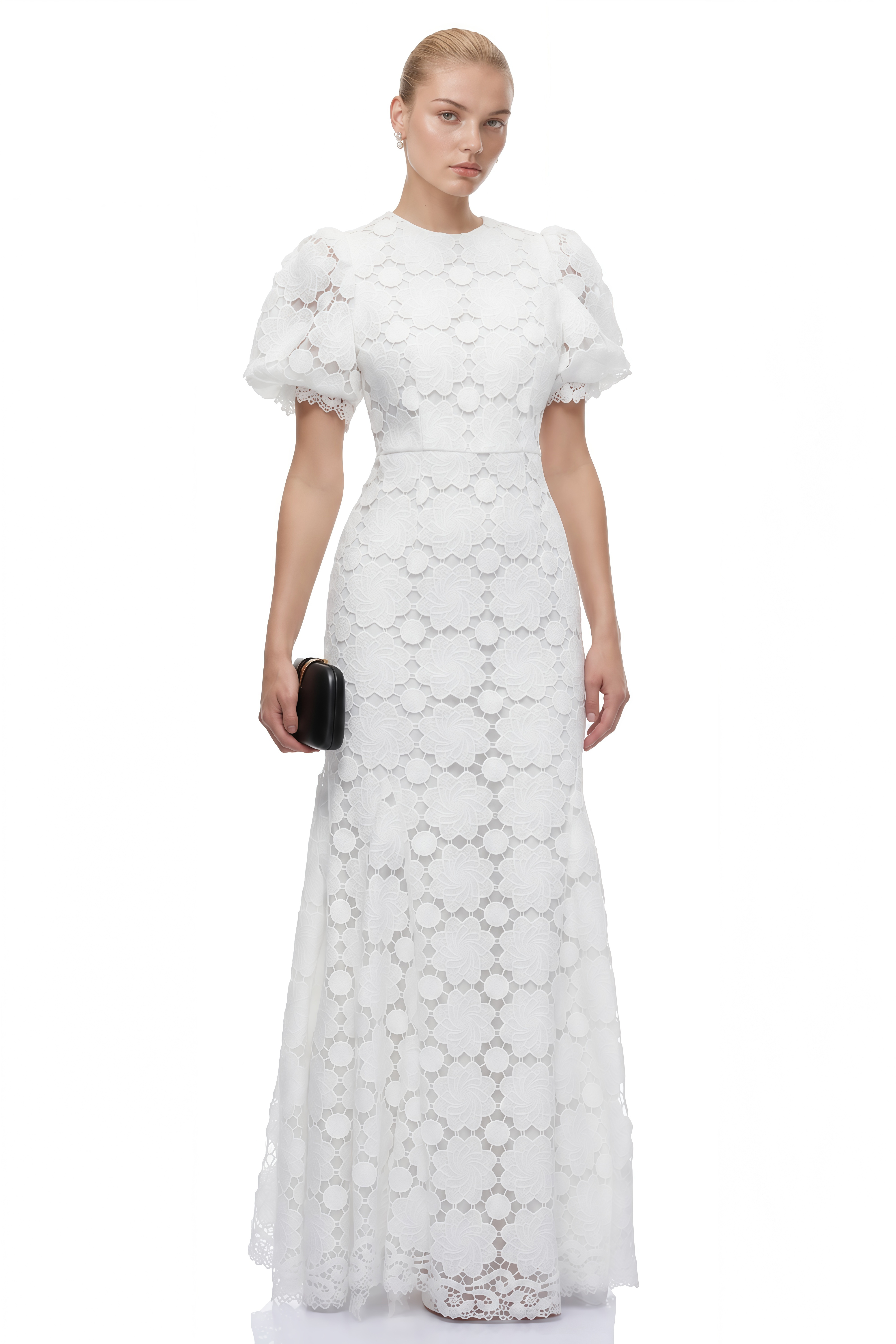 Rosalind White Round Neck Lace Maxi Dress