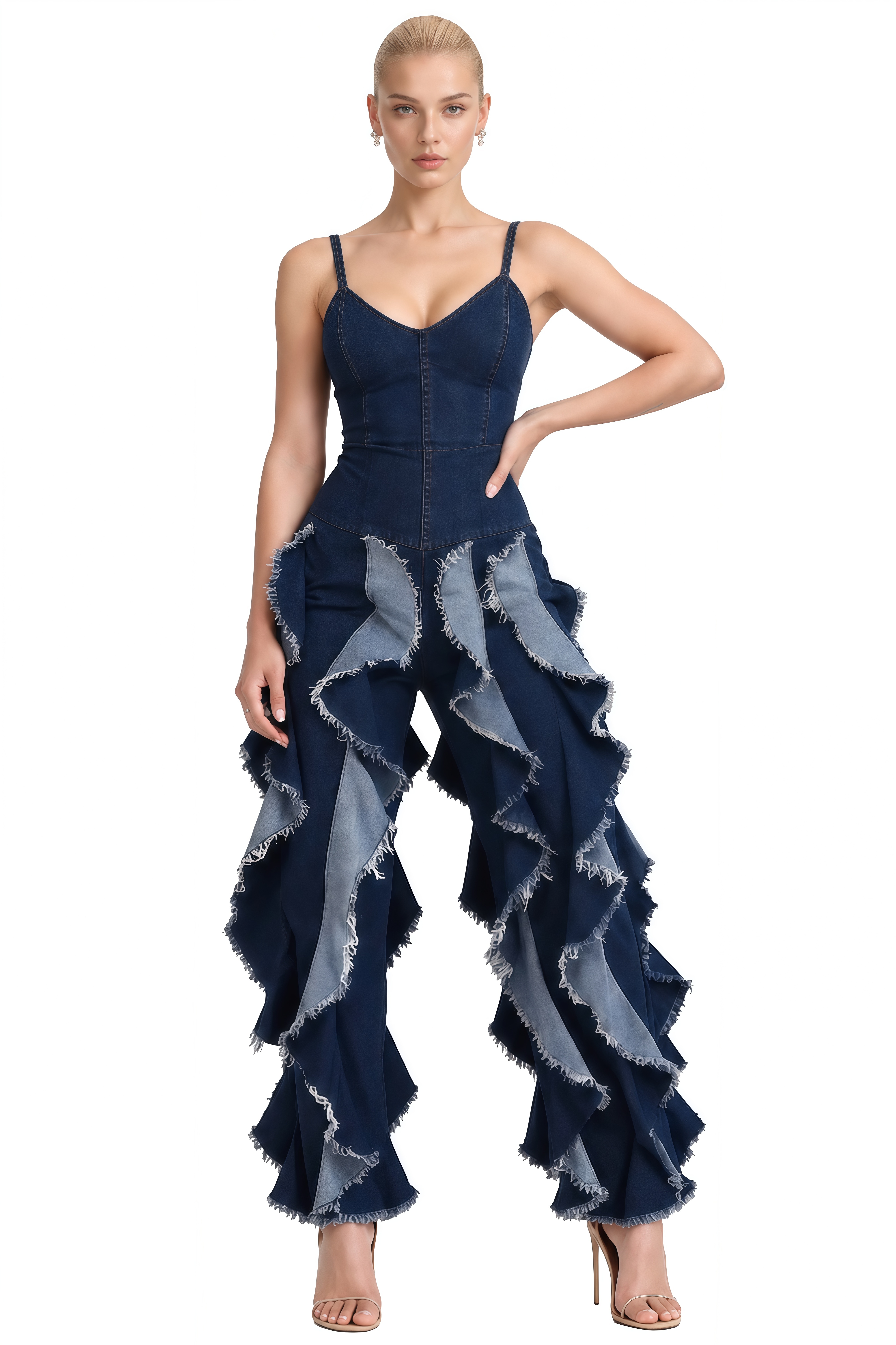 Alexandra Blue Sweetheart Neck Ruffled Jumpsuit