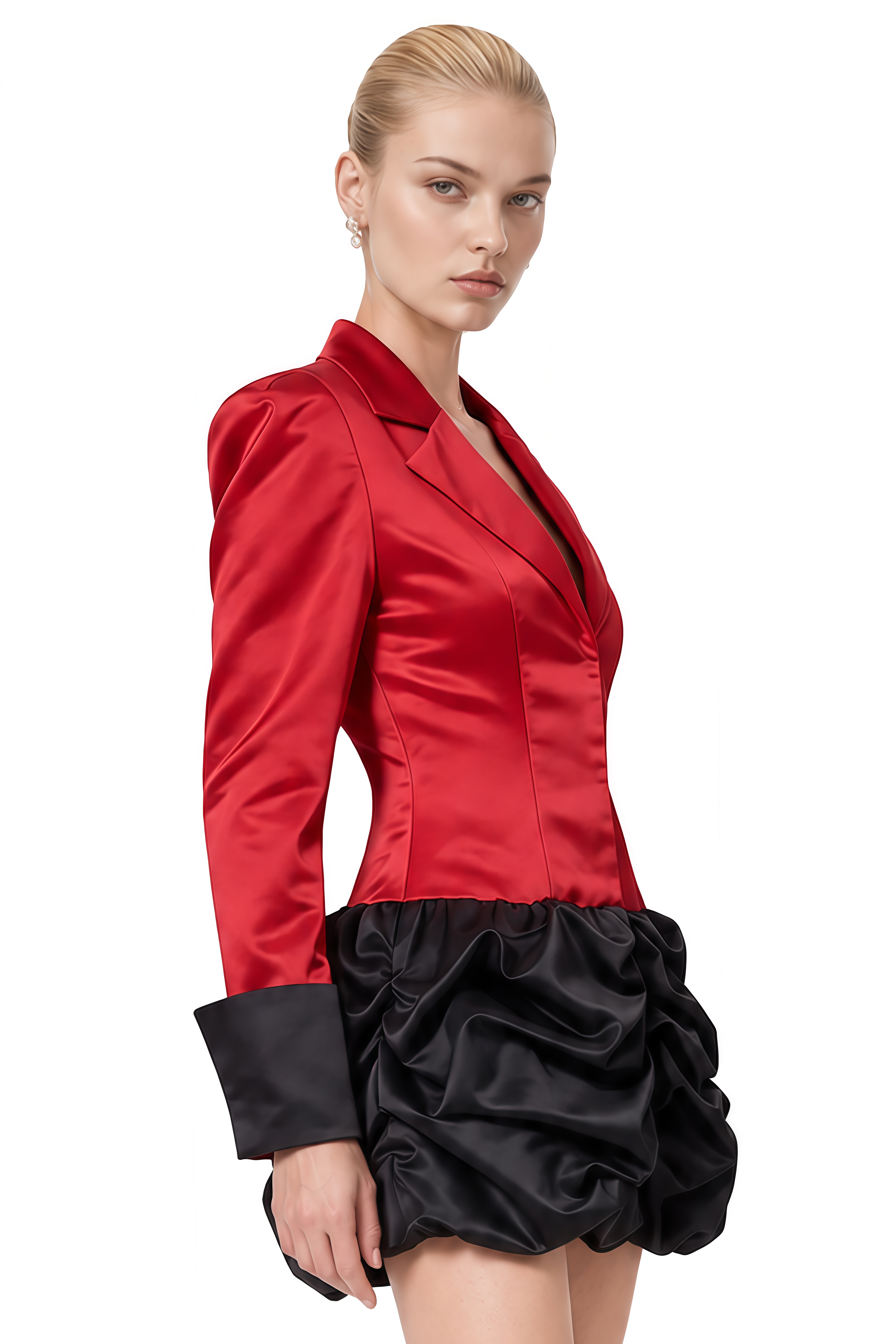 Amélie Red Long Sleeves V-Neck Mini Dress