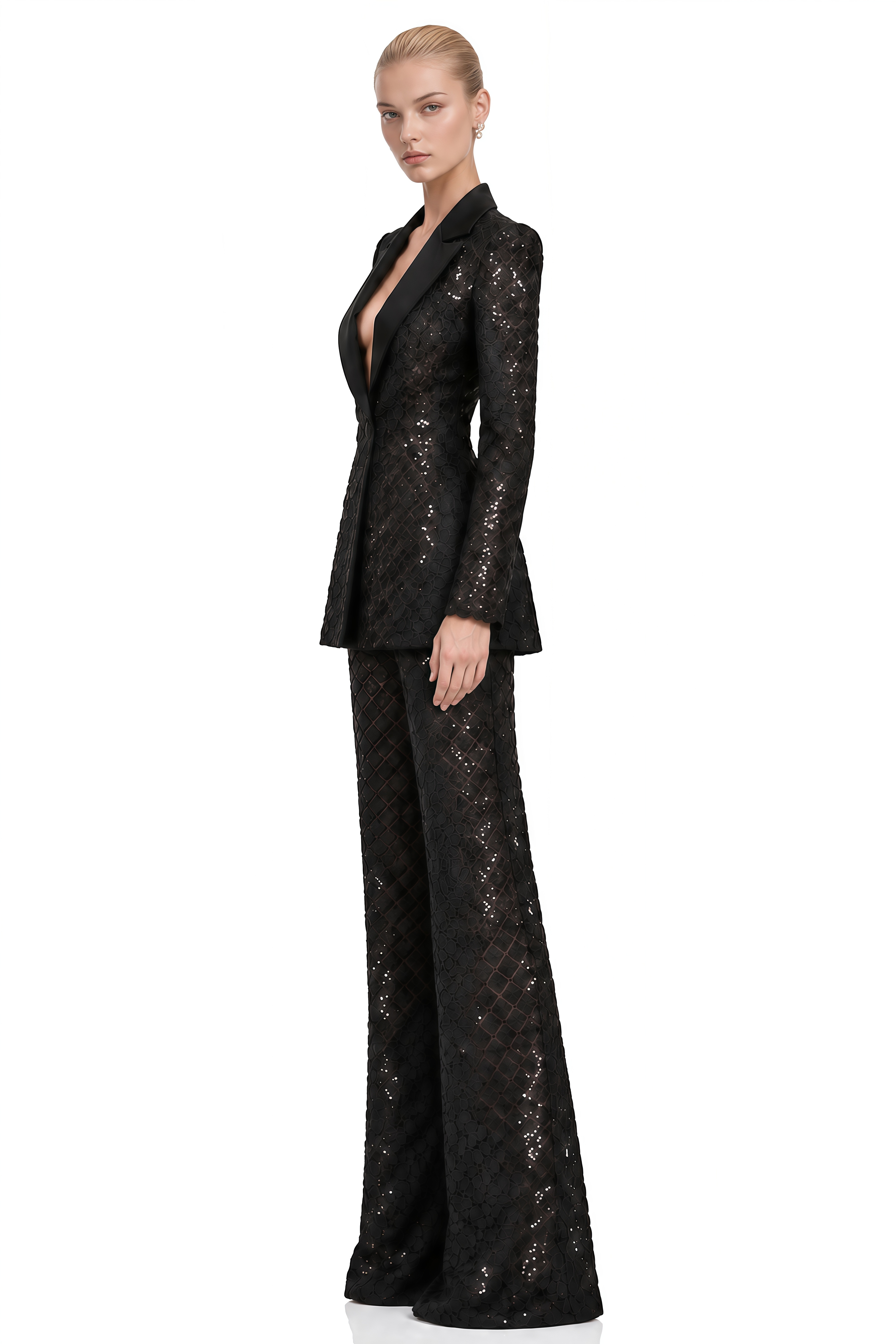 Willow Black V-Neck Sequined Blazer & Trousers Set