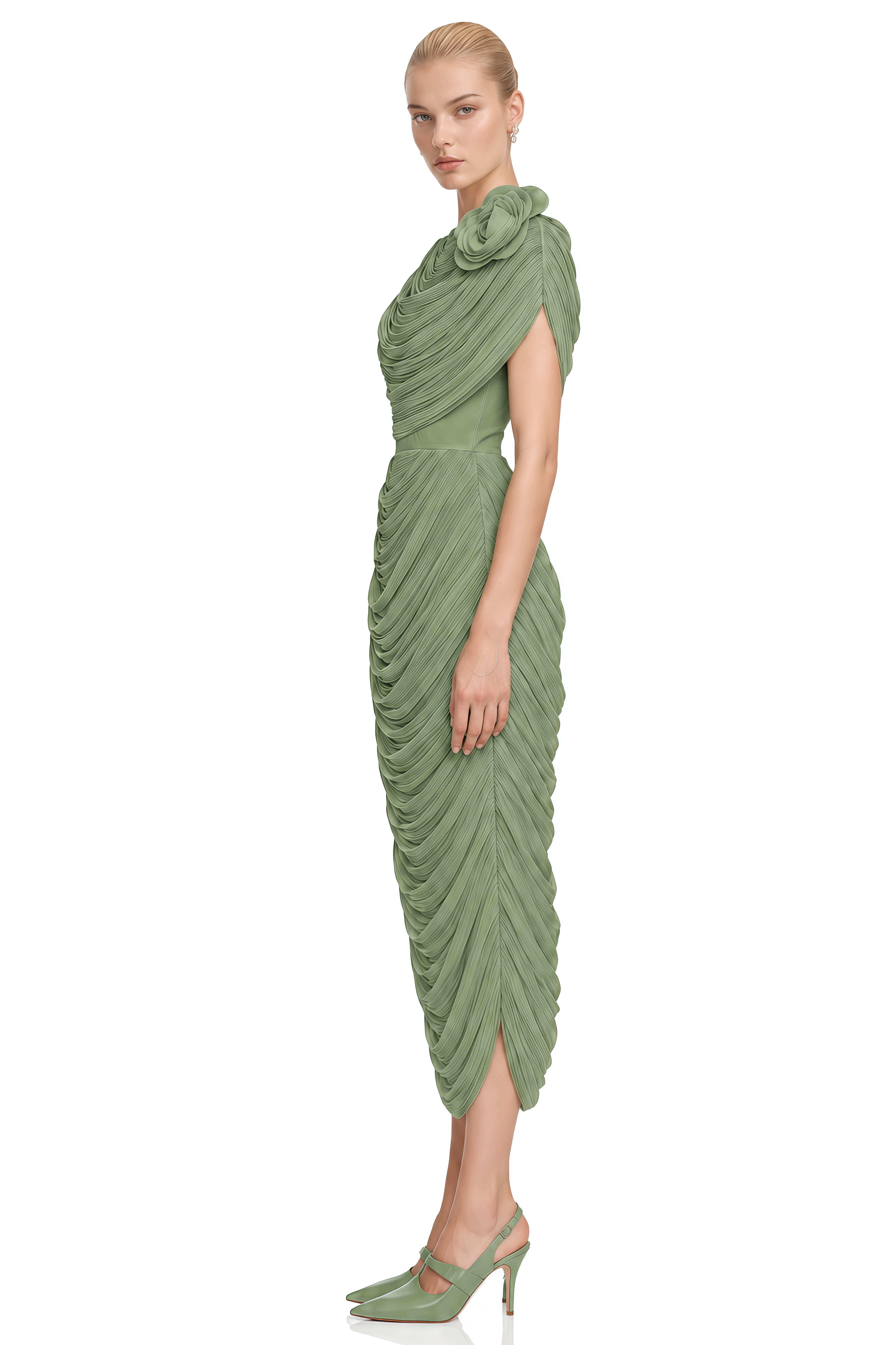 Kate Green Strapless Ruched Shawl & Midi Dress Set