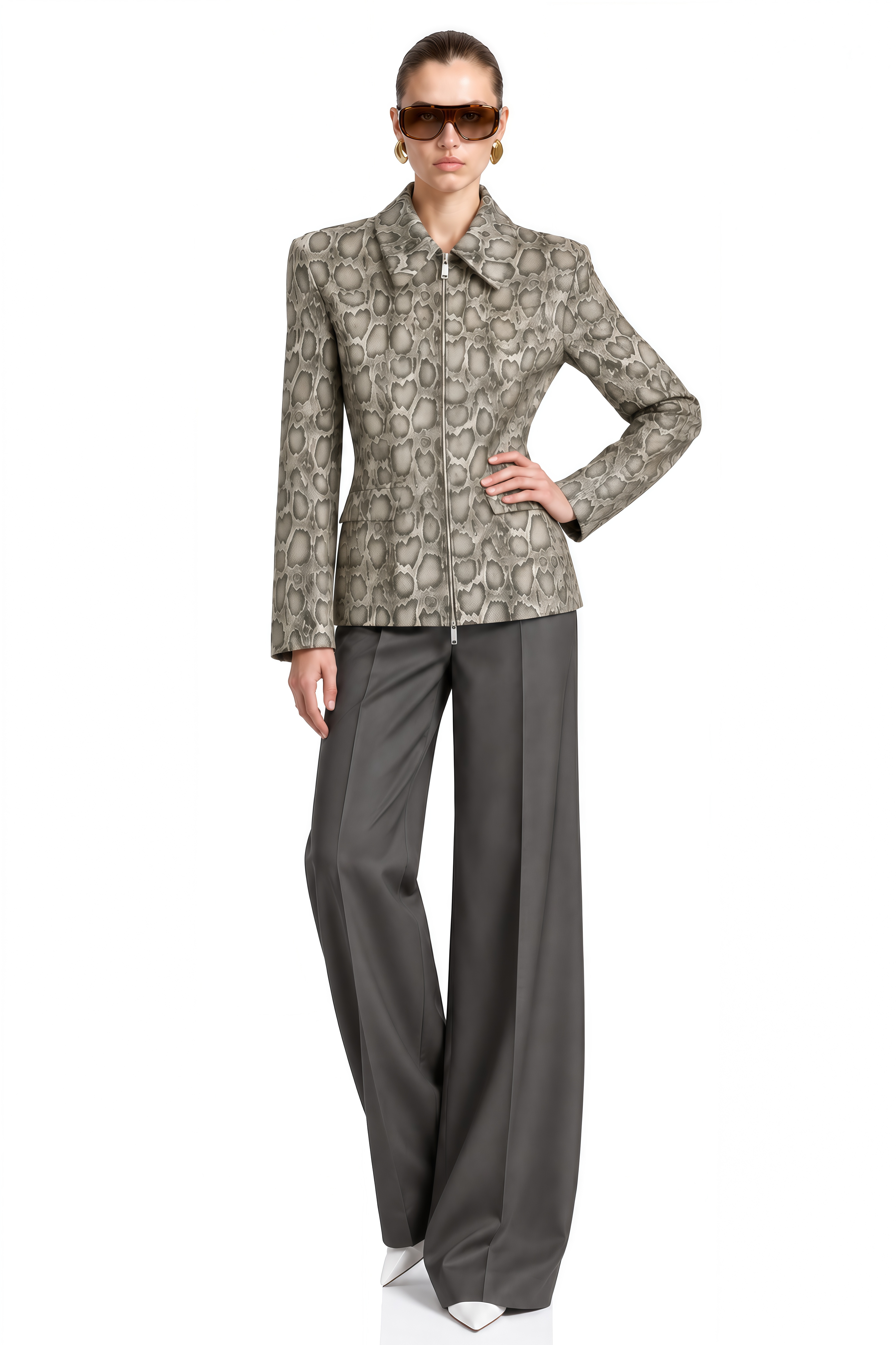 Summer Grey Snakeskin Print Zipped Jacket