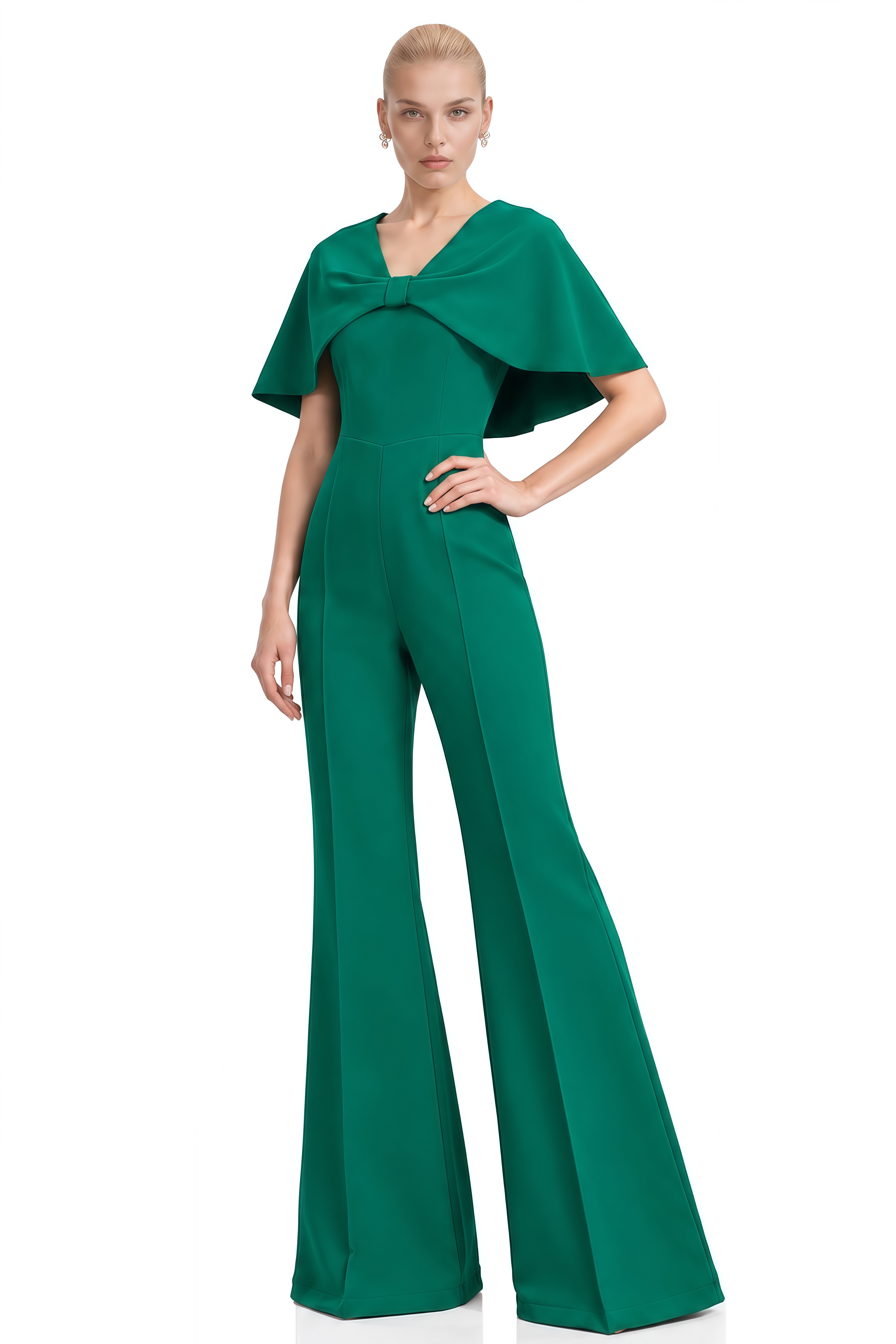 Lena Green Cape Design Flared Jumpsuit