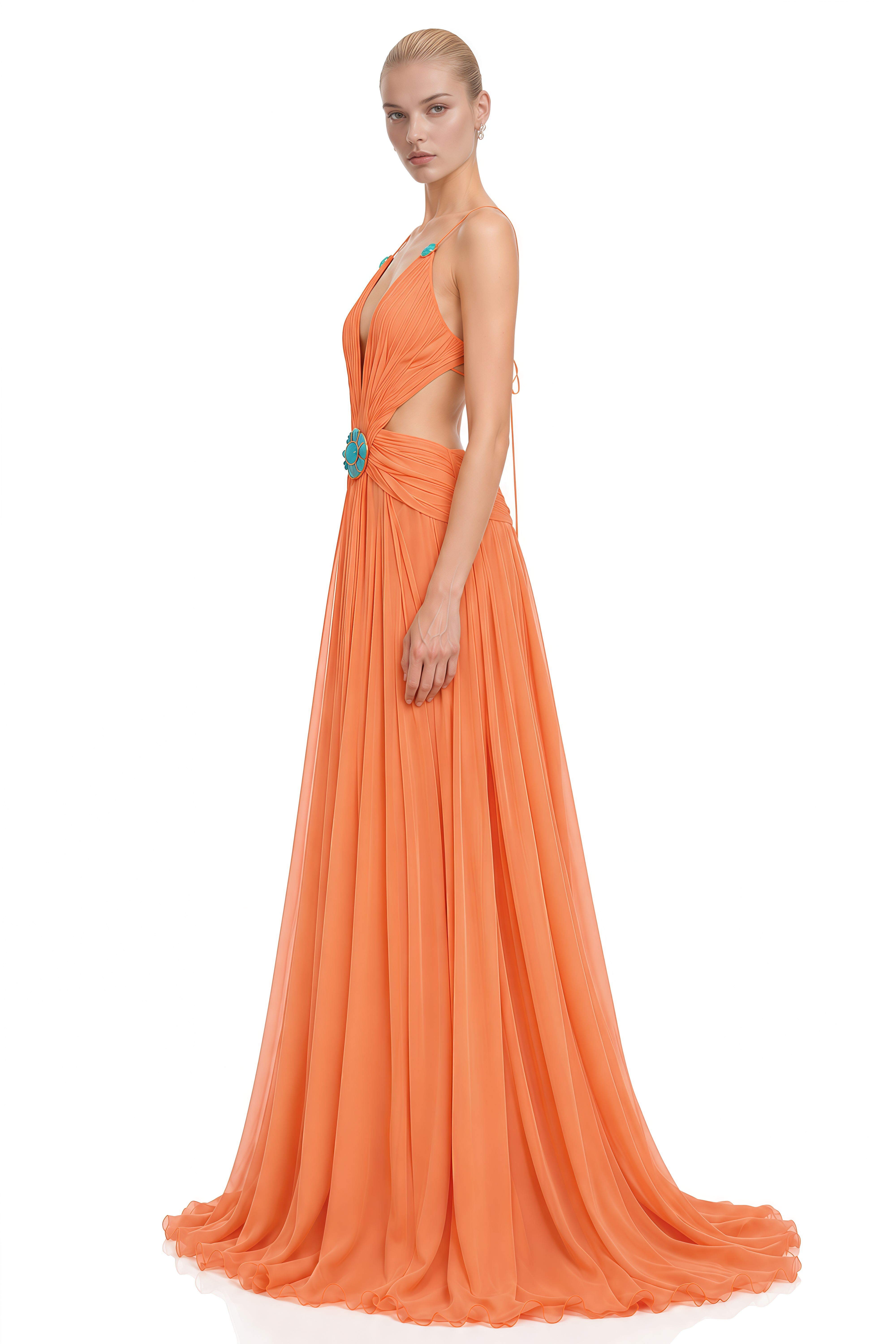 Kiki Orange V-Neck Cut-Out Maxi Dress