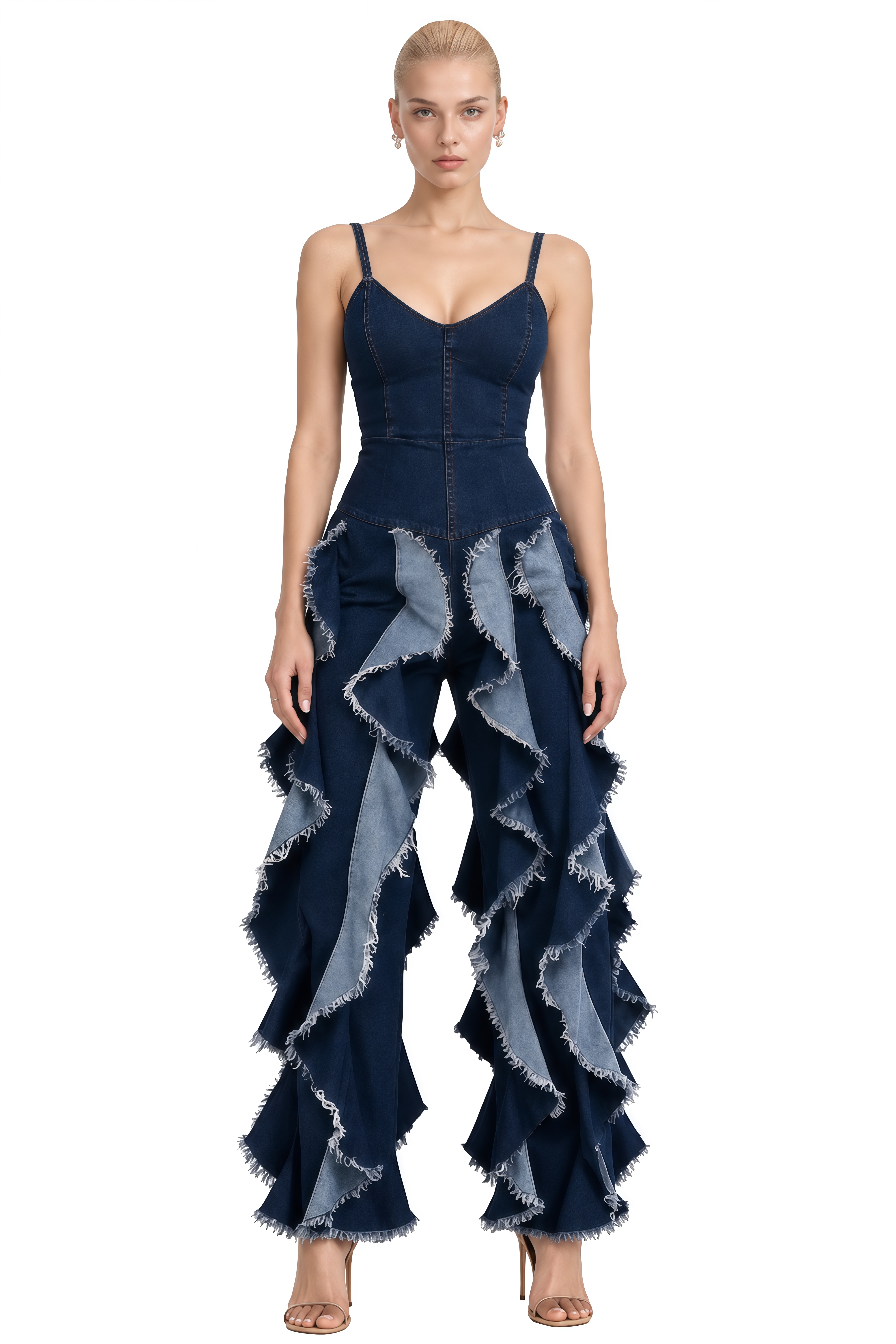 Alexandra Blue Sweetheart Neck Ruffled Jumpsuit