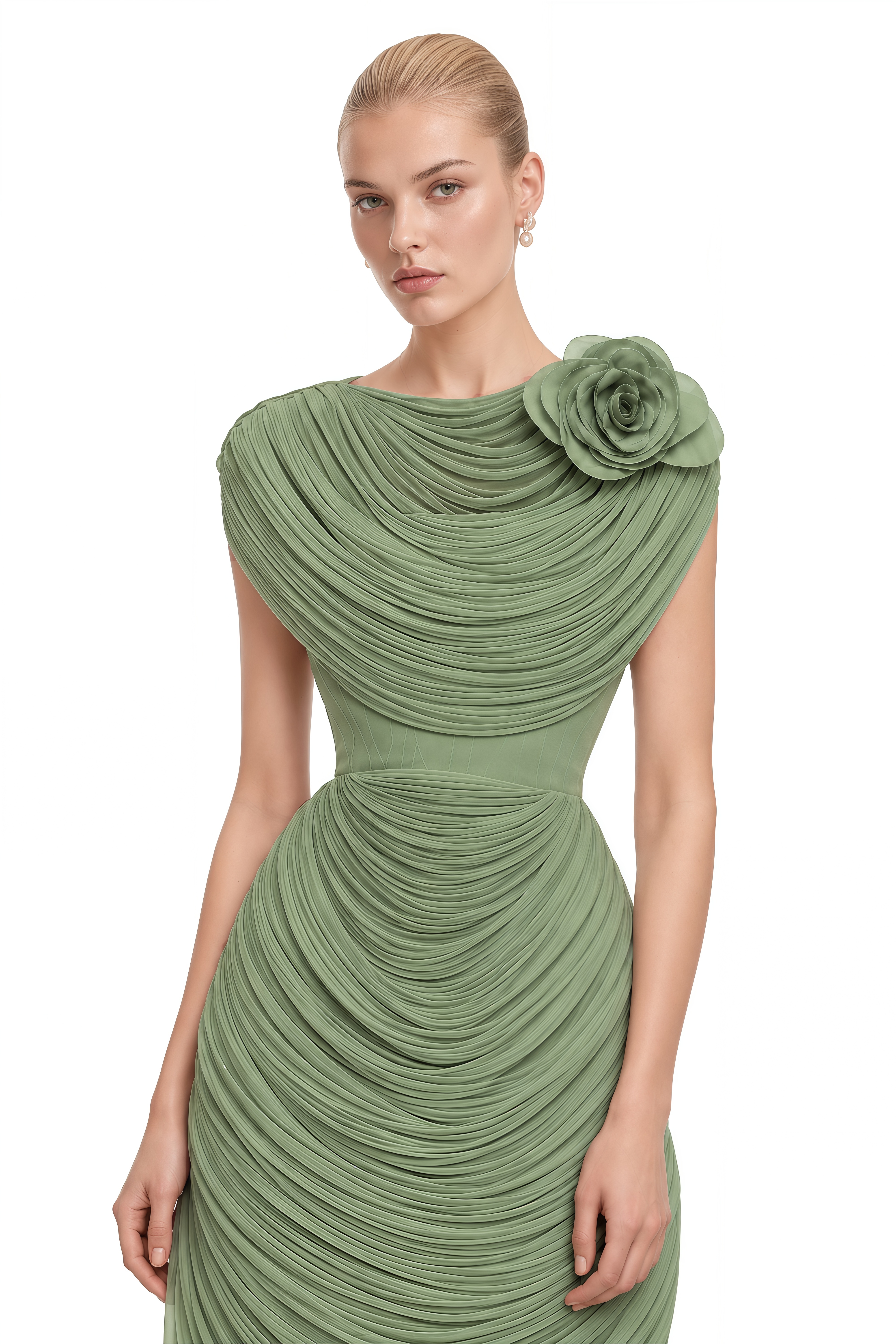 Kate Green Strapless Ruched Shawl & Midi Dress Set