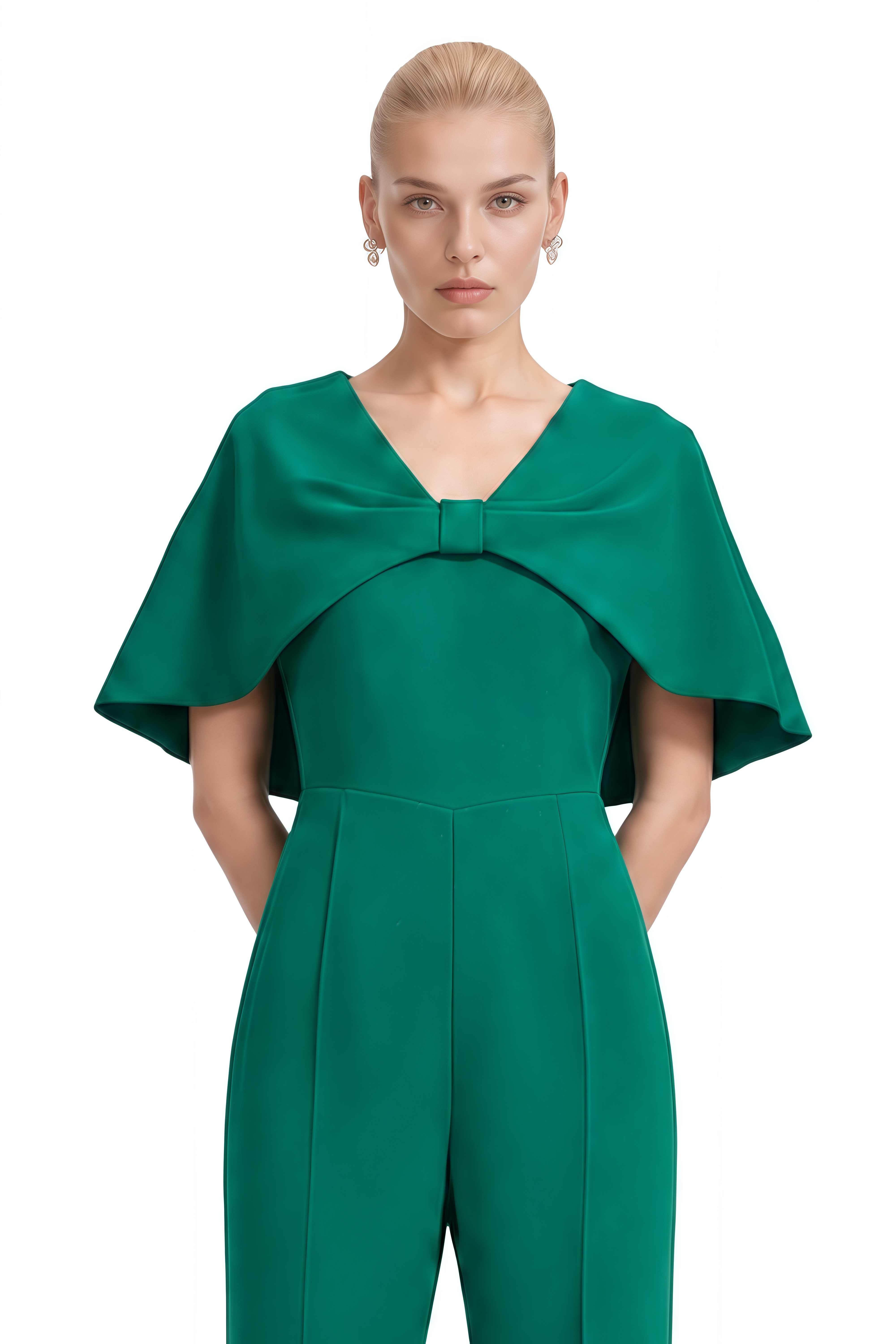Lena Green Cape Design Flared Jumpsuit