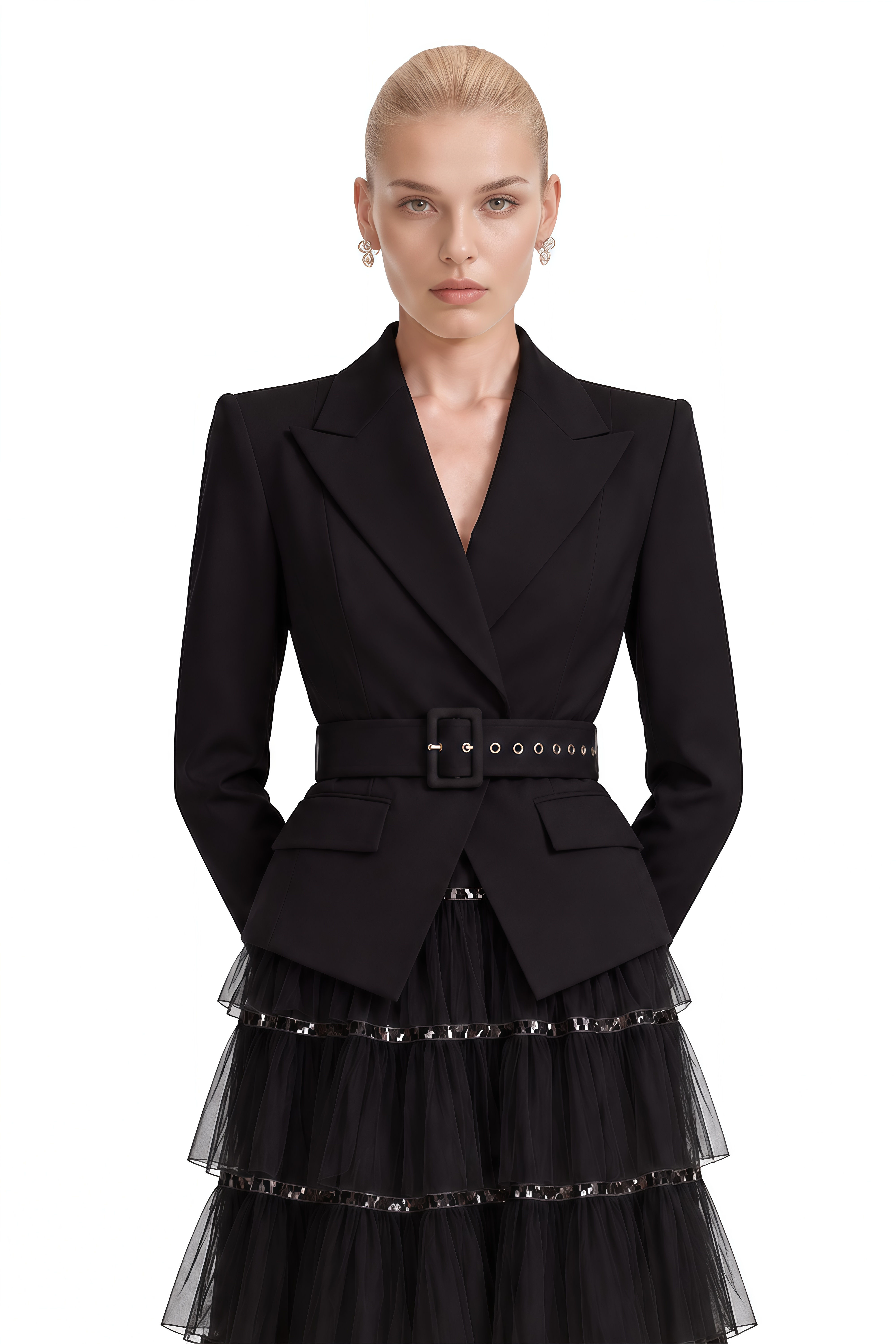 Delphine Black Sequin Belted Maxi Dress