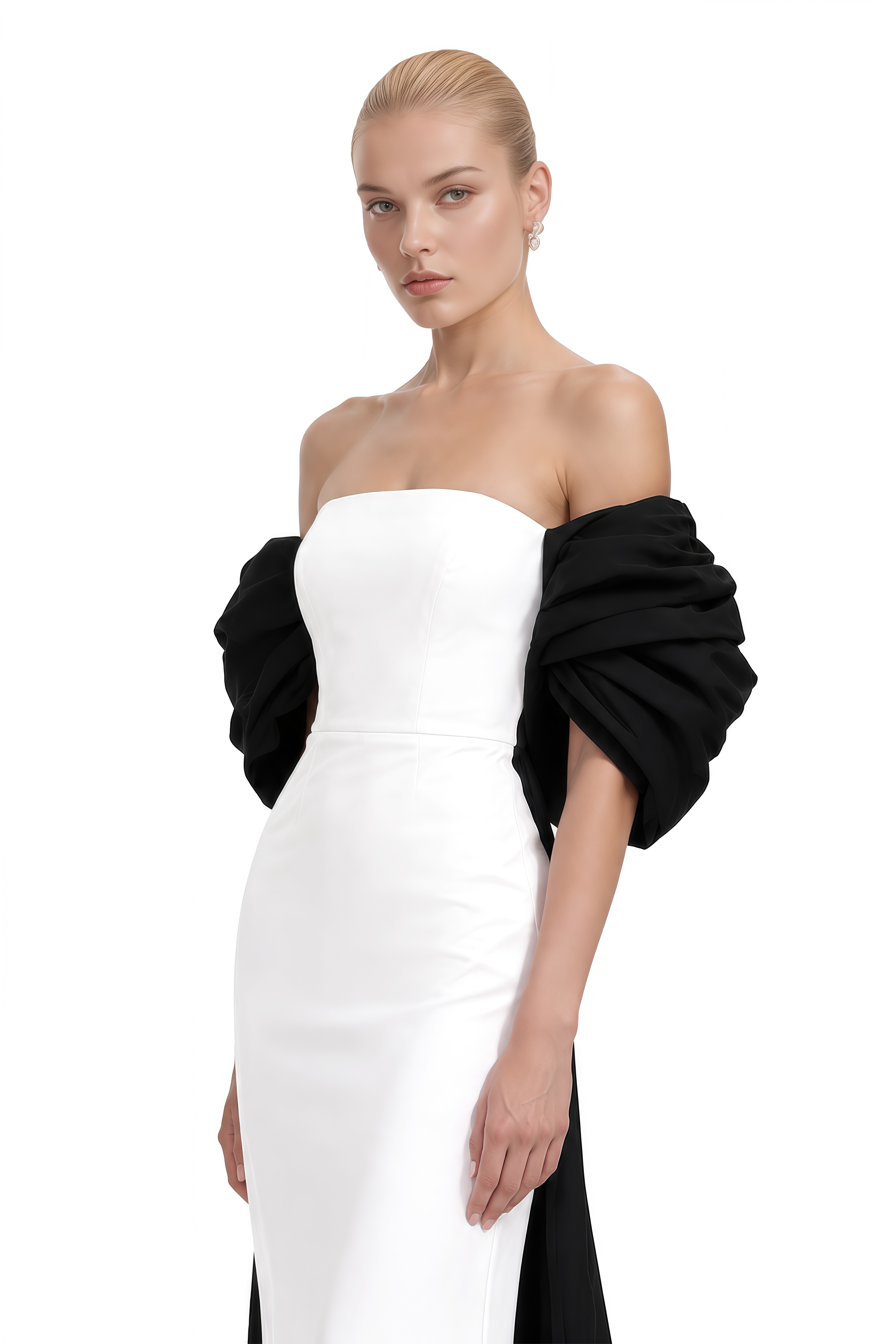 Lyra White Off-Shoulder Contrast Maxi Dress