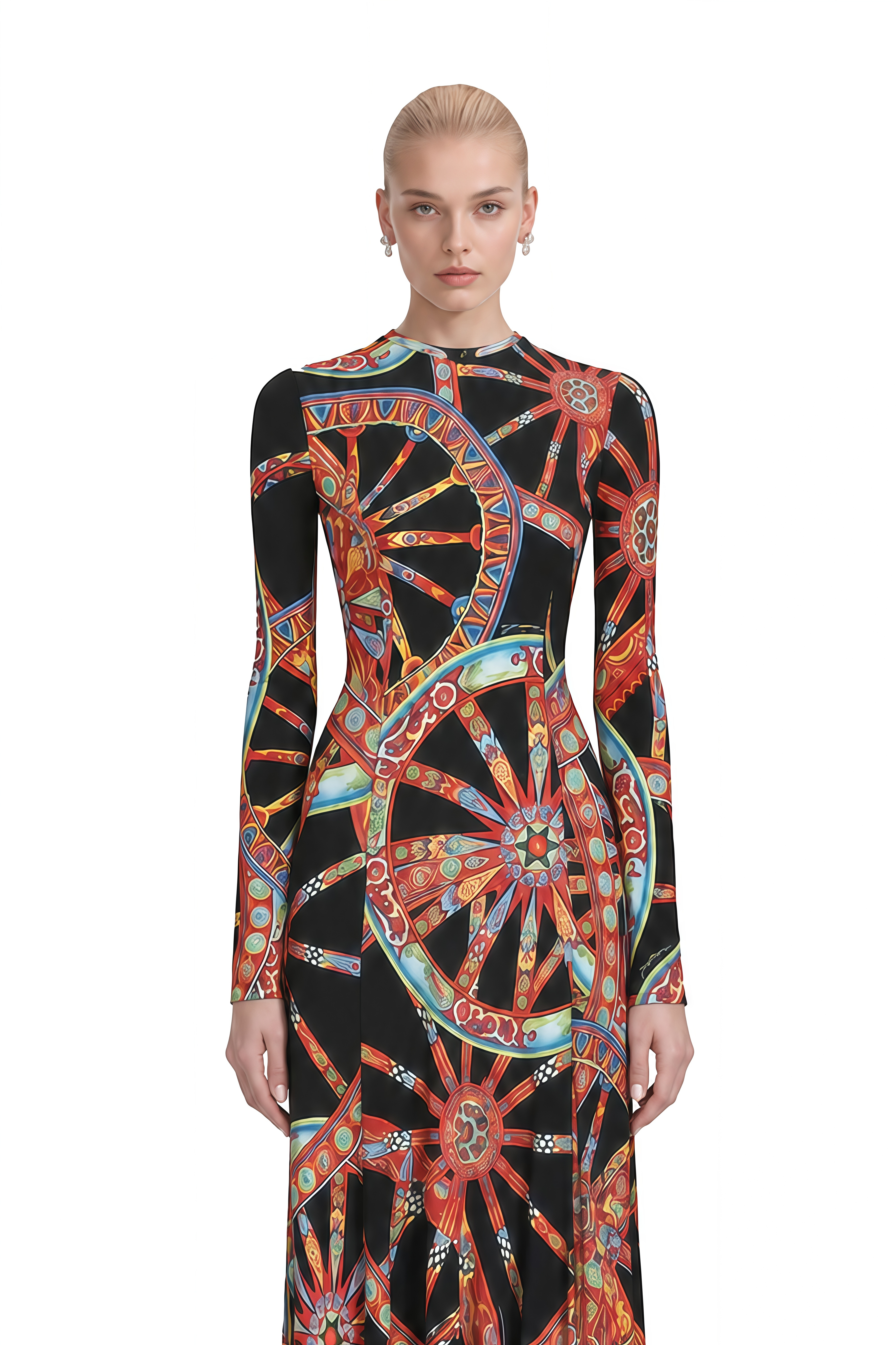 Lavinia Black Turtleneck Abstract Print Maxi Dress