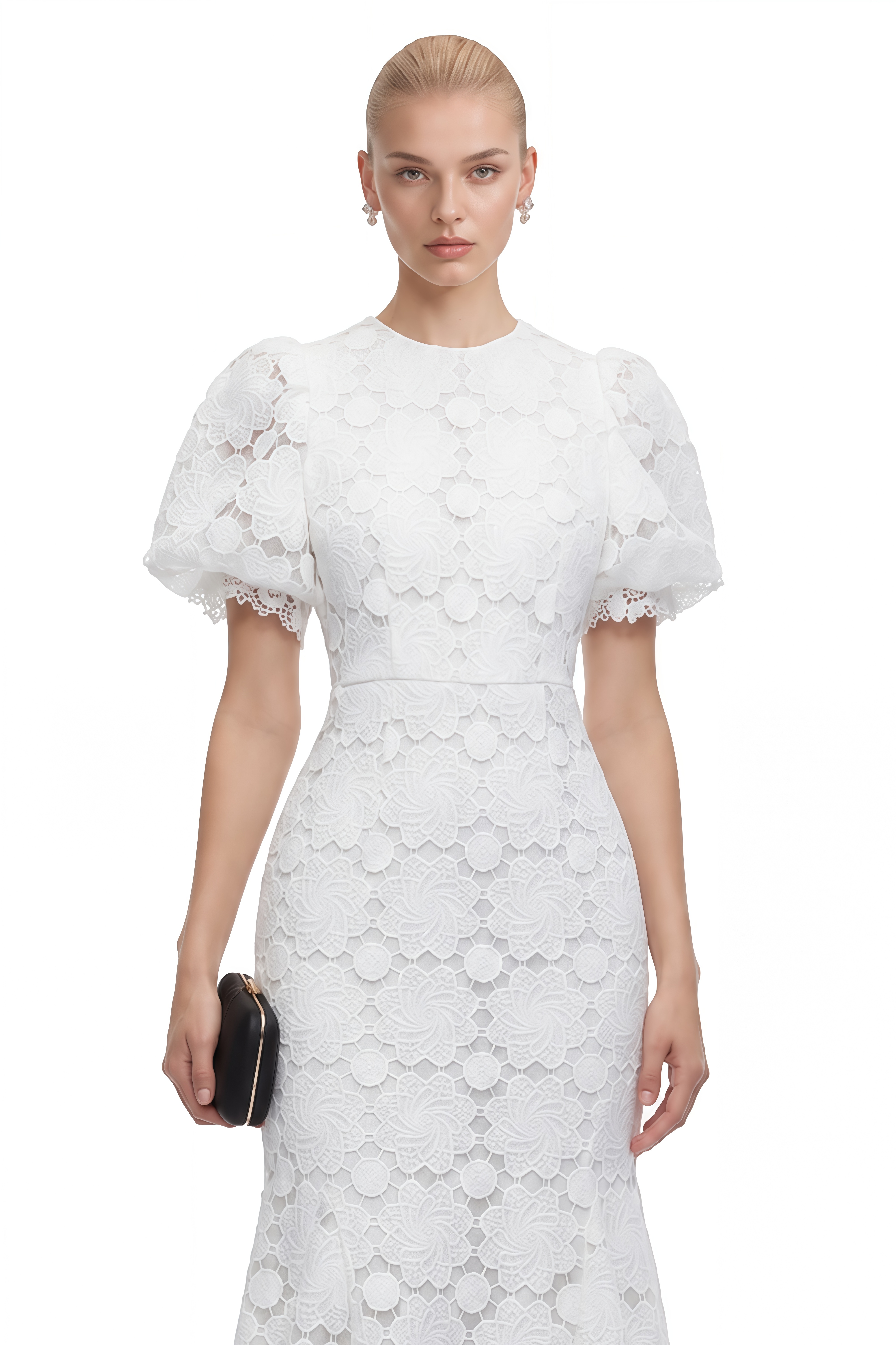 Rosalind White Round Neck Lace Maxi Dress