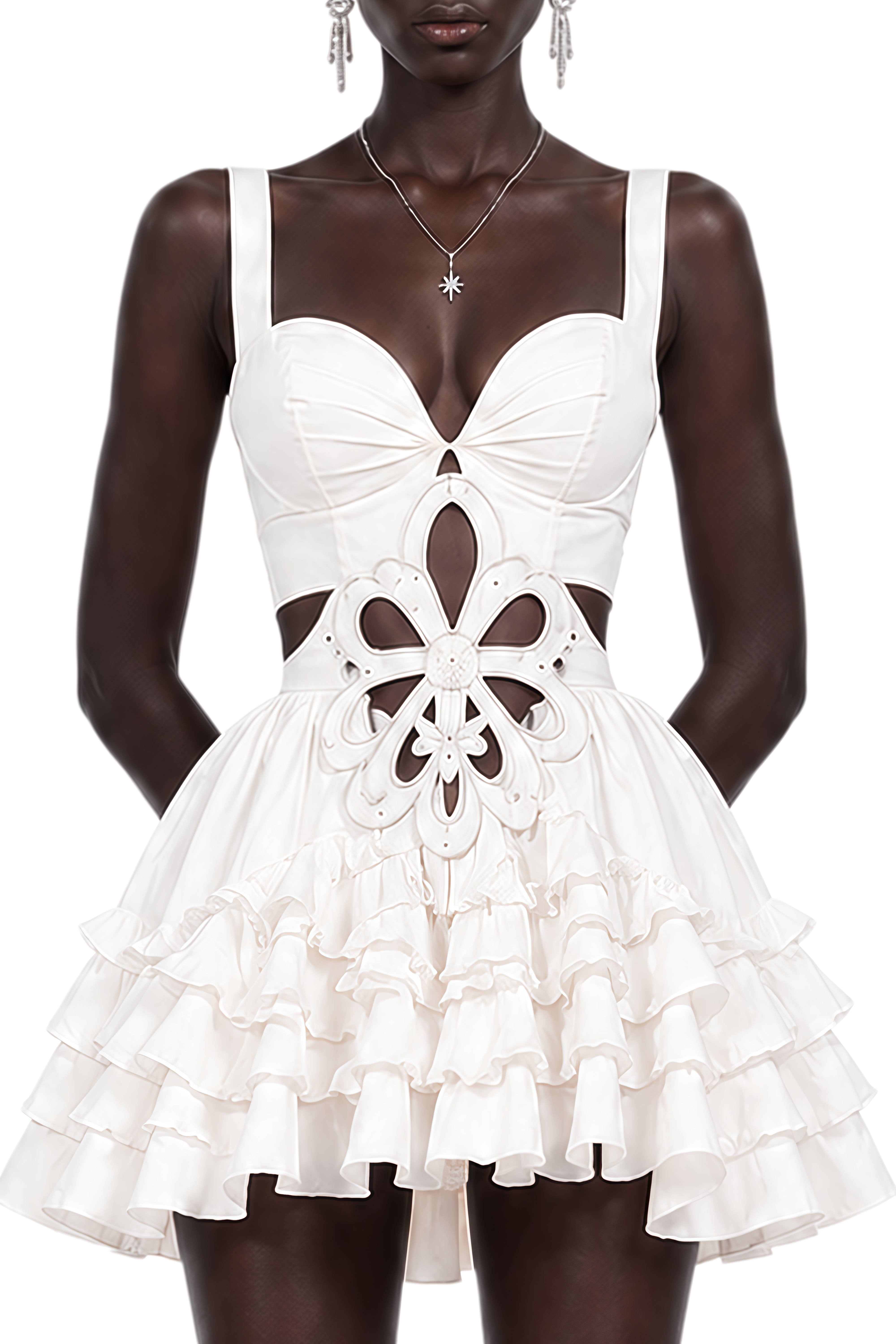 Florence White Floral Cut-Out Sleeveless Mini Dress