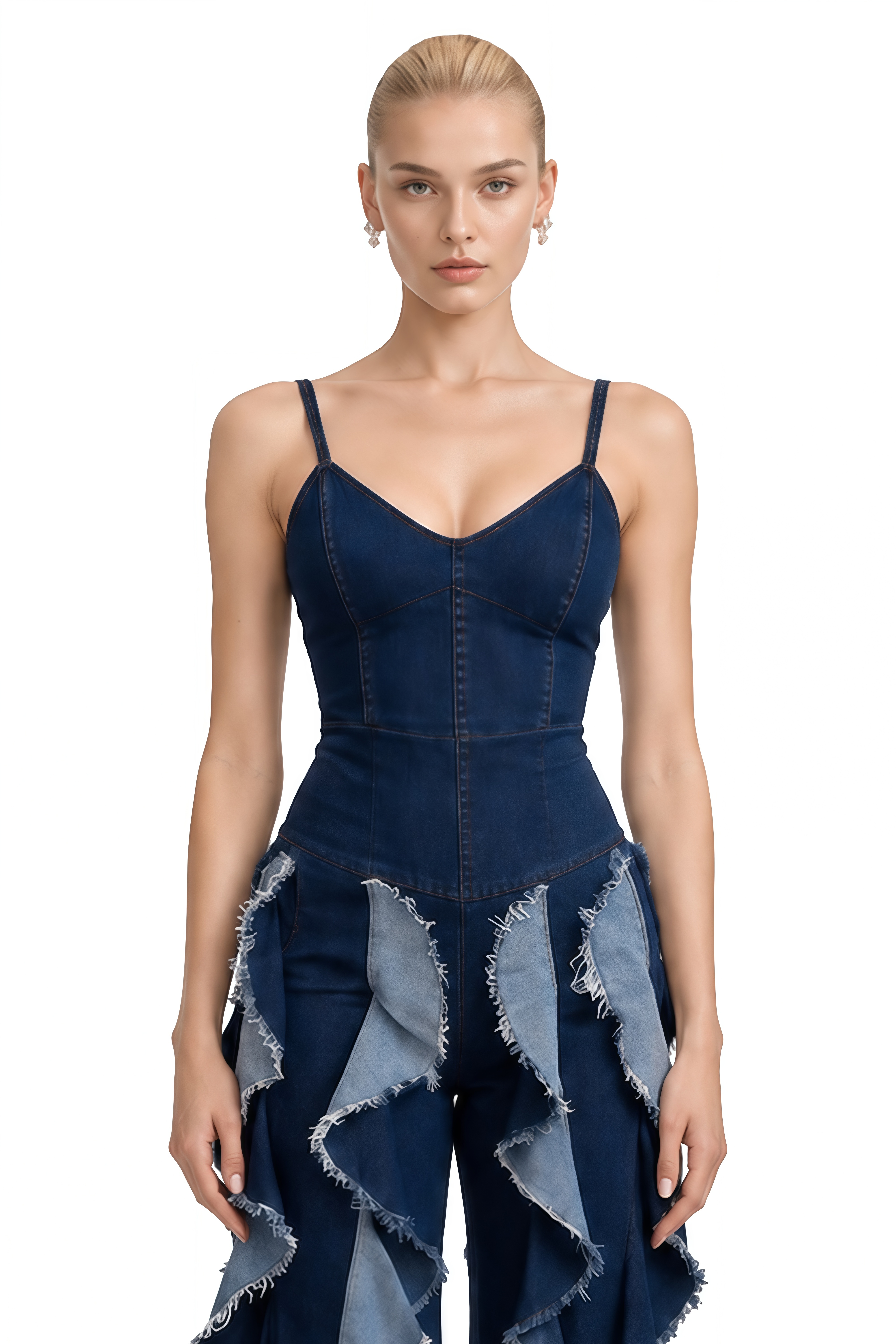 Alexandra Blue Sweetheart Neck Ruffled Jumpsuit