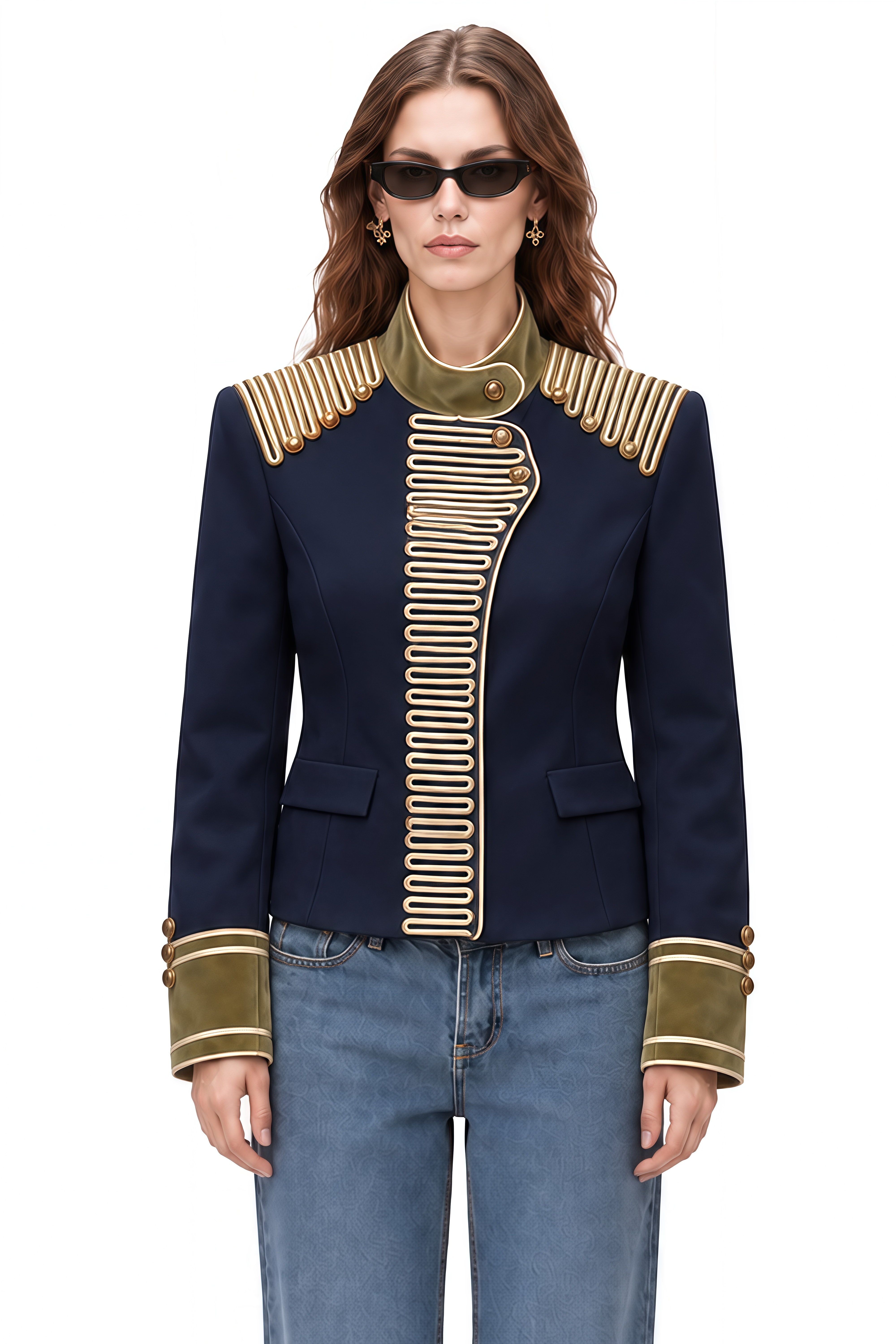 Aurelia Navy Long Sleeves Decorative Coat