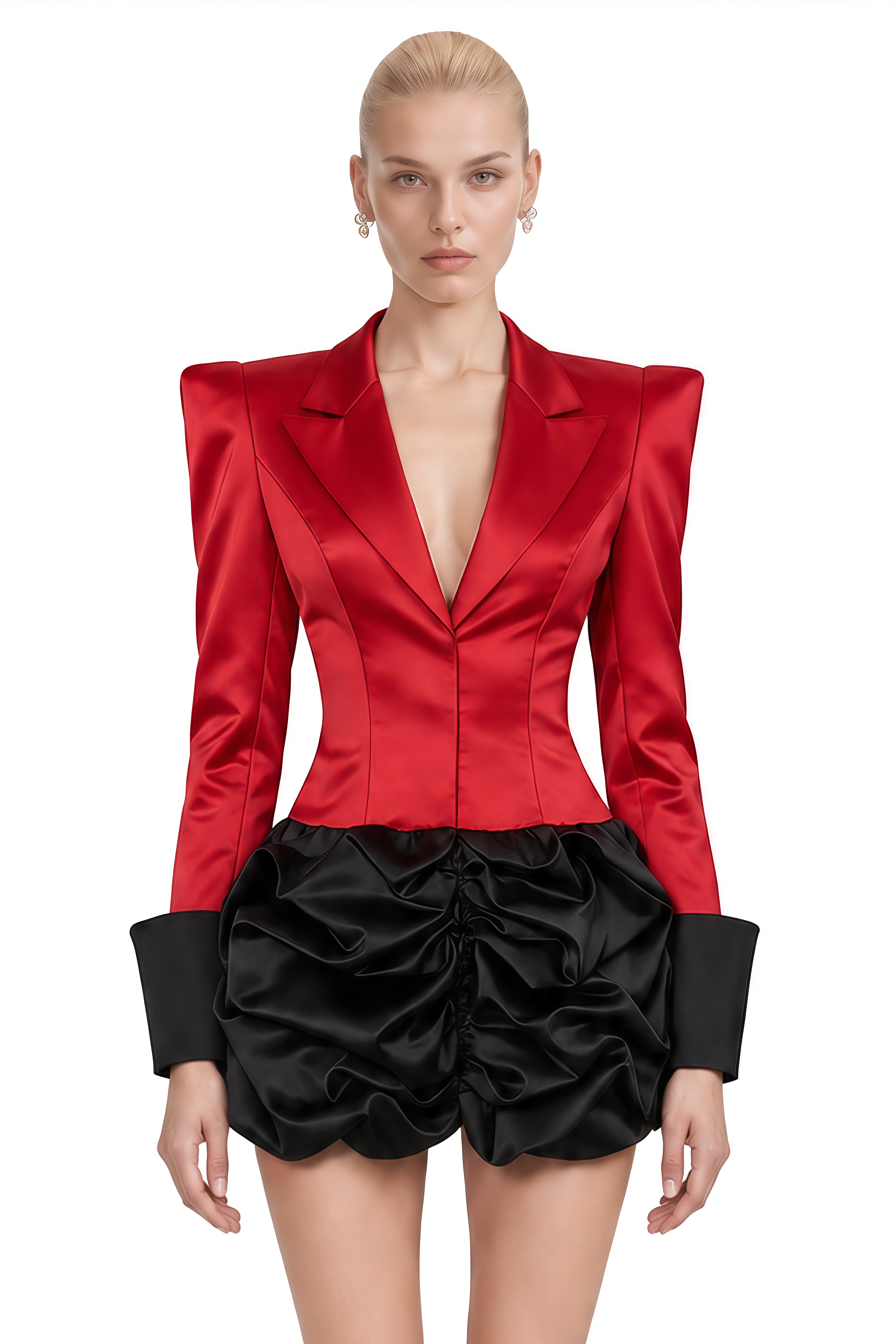 Amélie Red Long Sleeves V-Neck Mini Dress