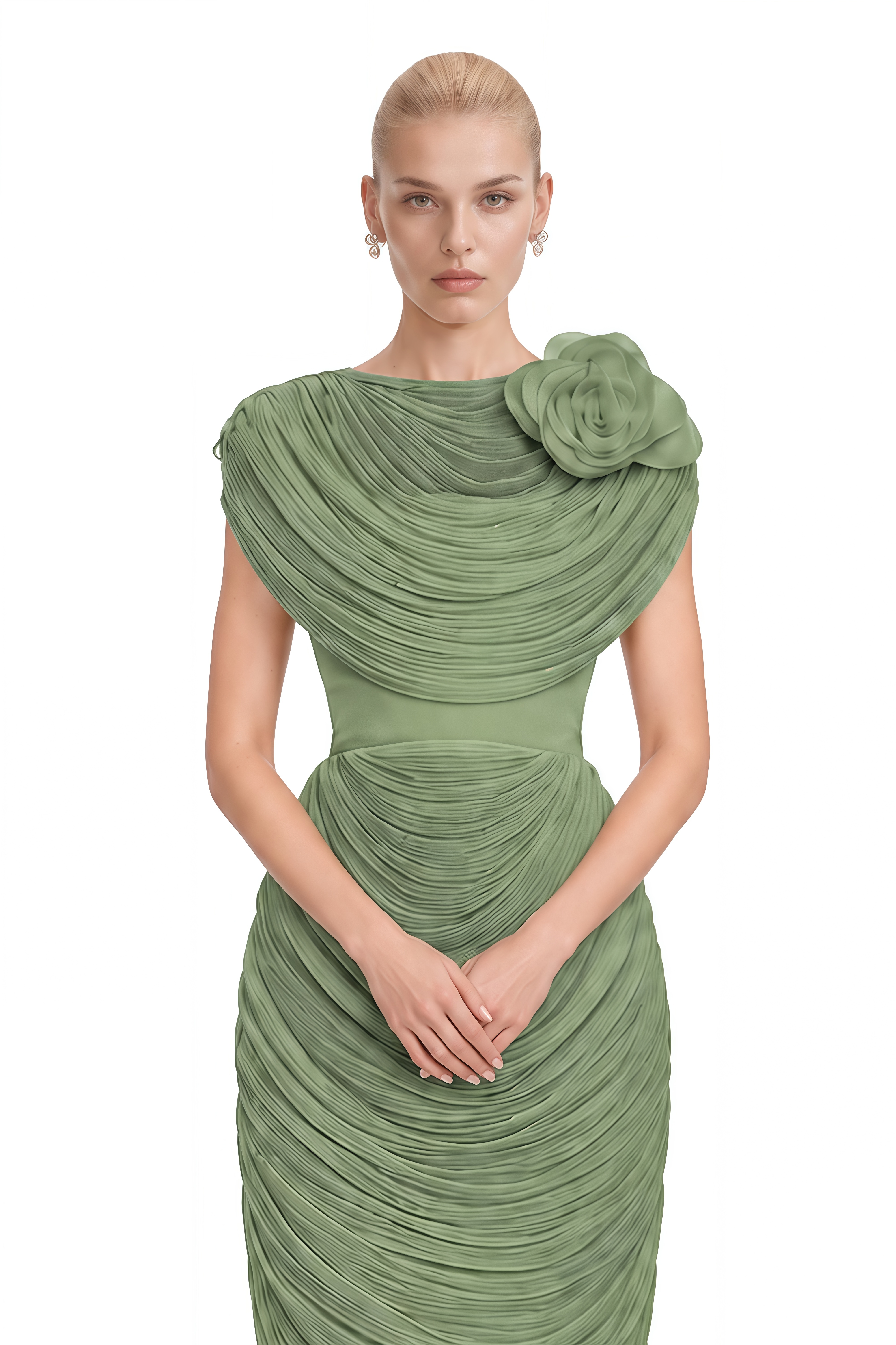 Kate Green Strapless Ruched Shawl & Midi Dress Set