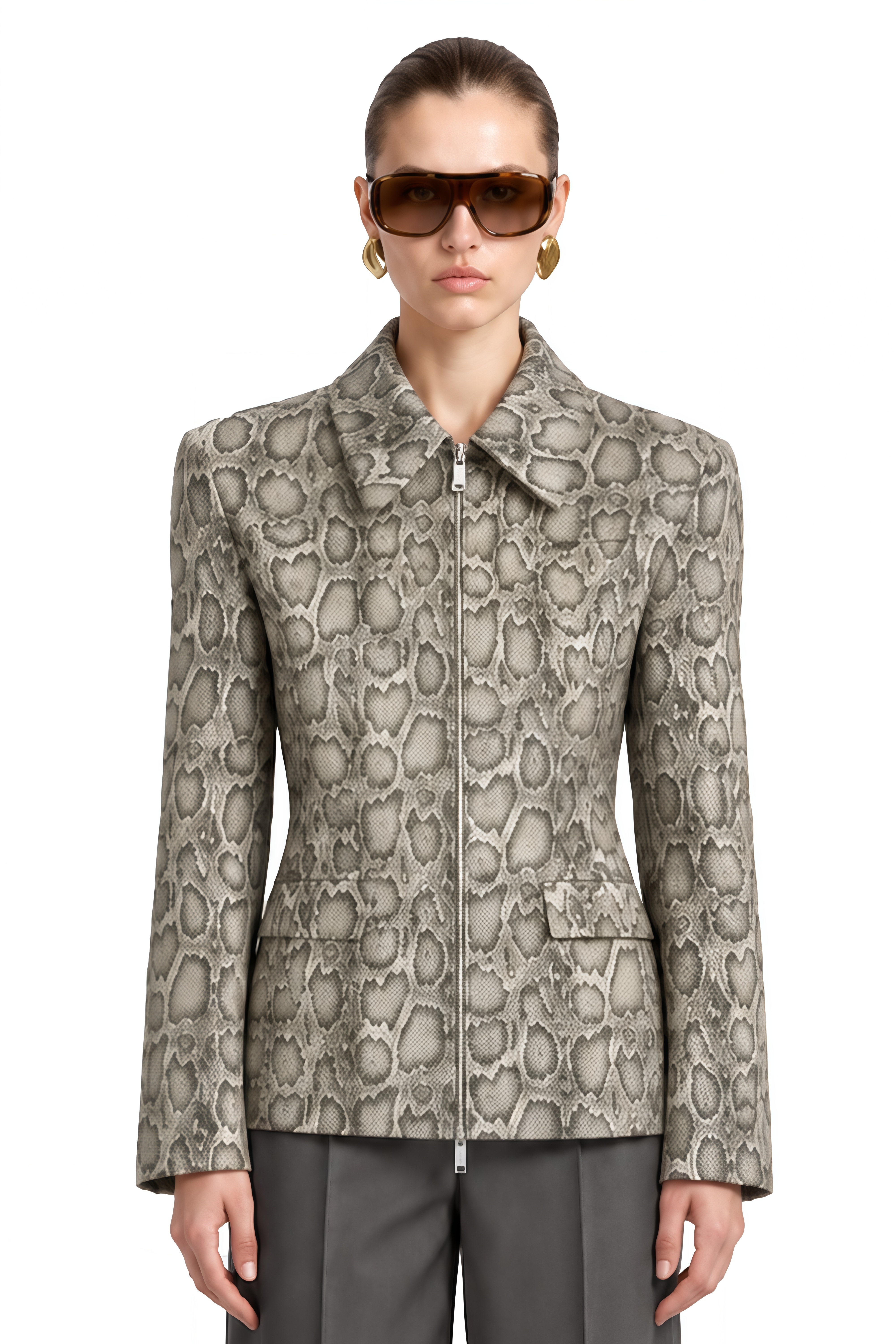 Summer Grey Snakeskin Print Zipped Jacket