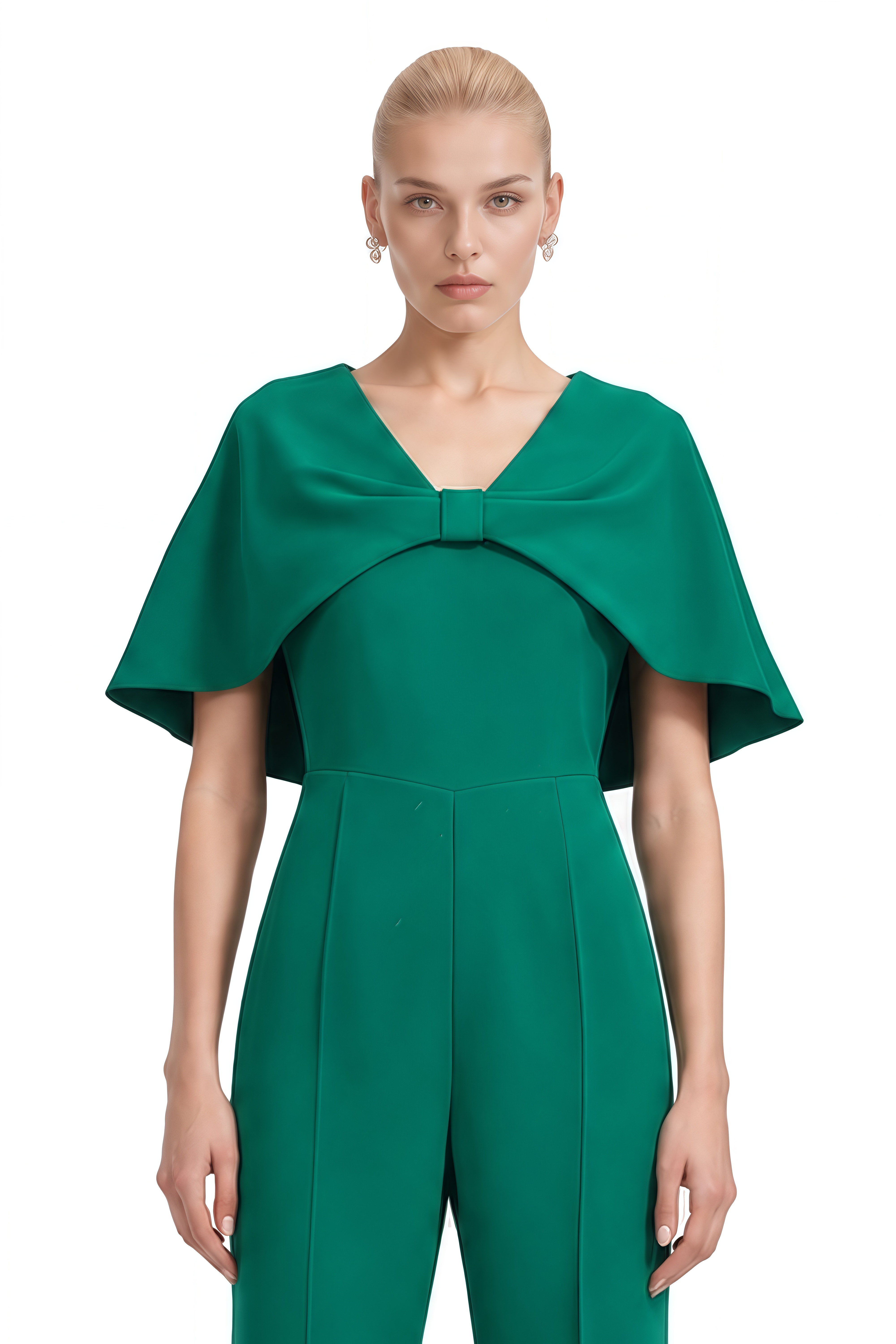 Lena Green Cape Design Flared Jumpsuit