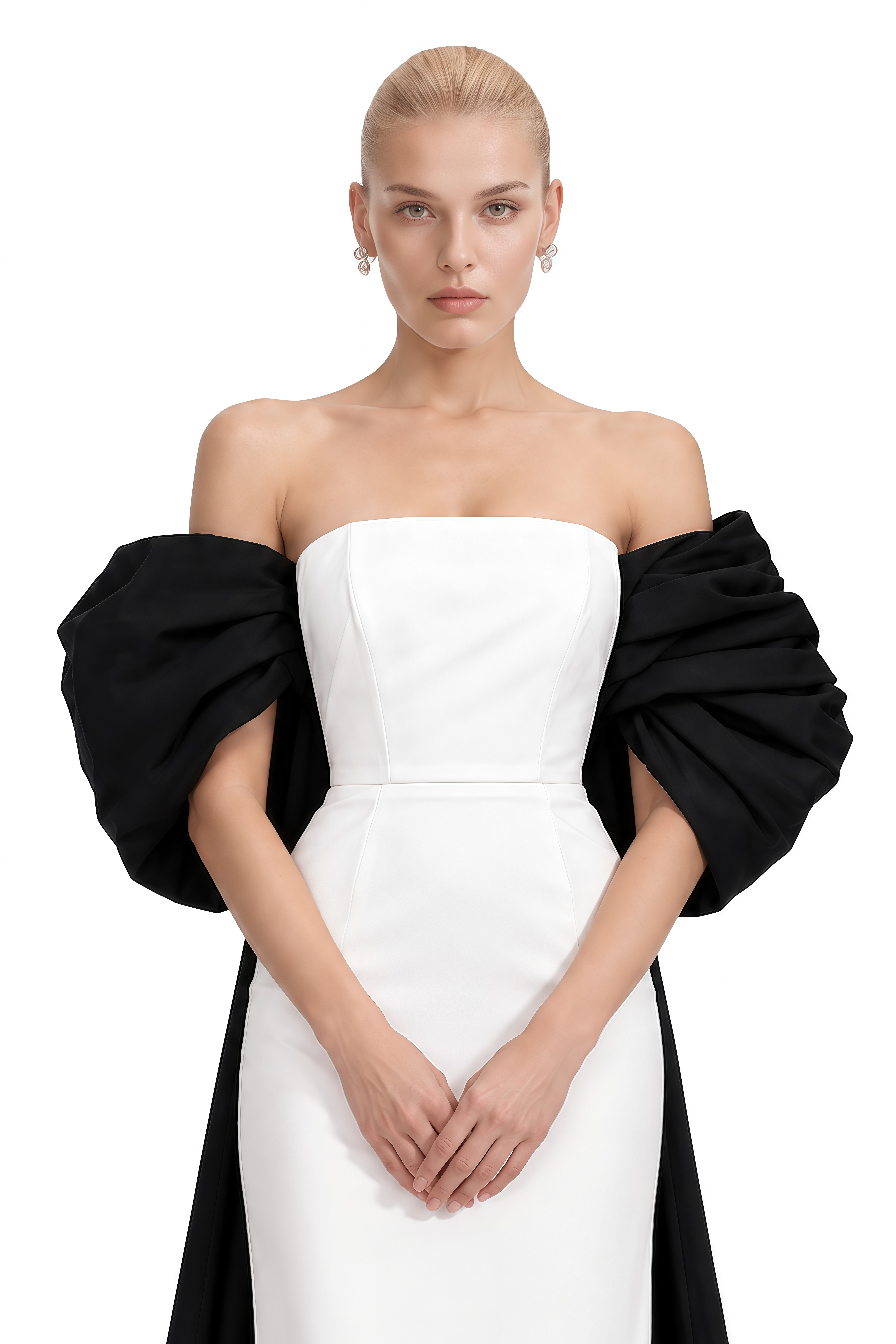 Lyra White Off-Shoulder Contrast Maxi Dress