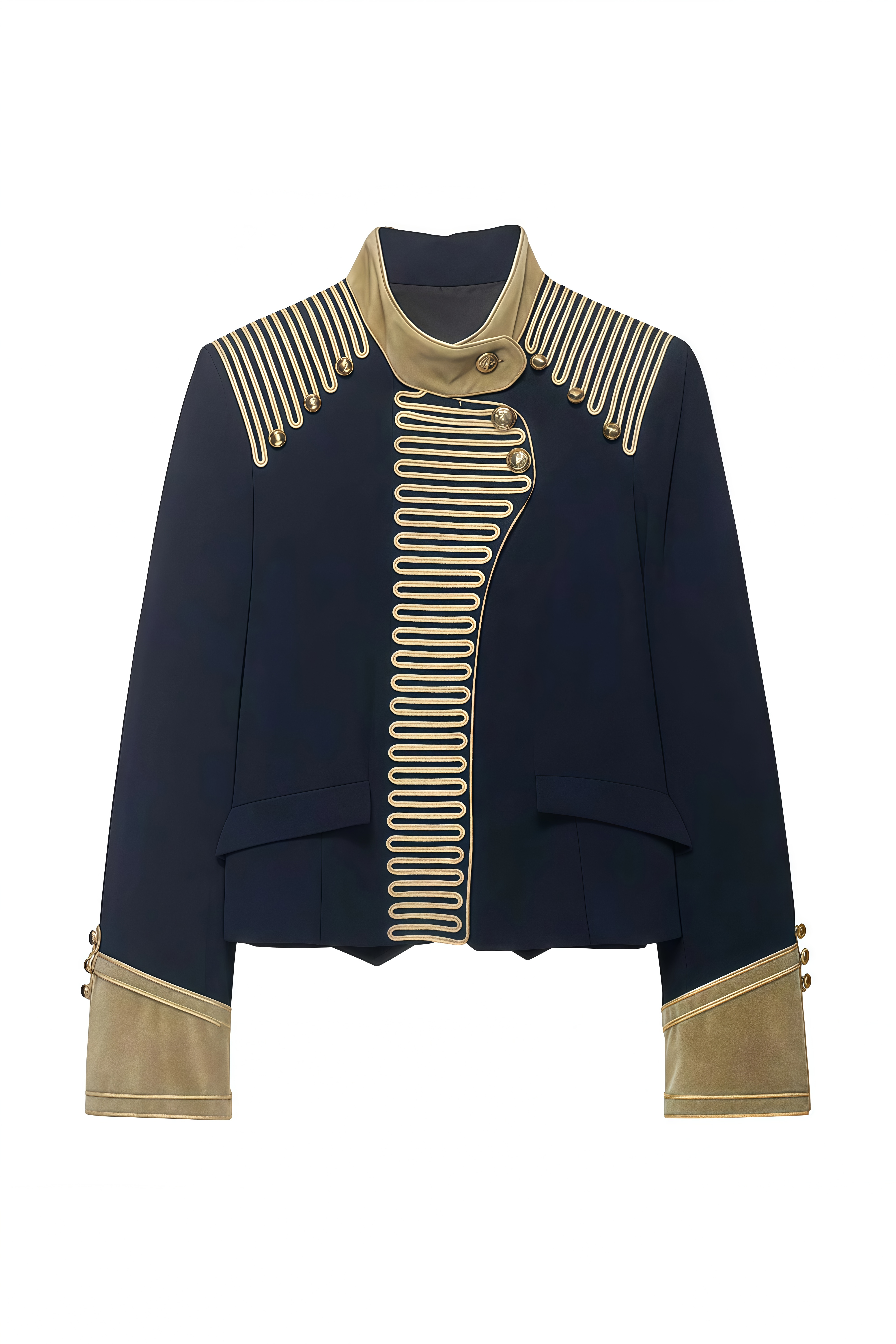 Aurelia Navy Long Sleeves Decorative Coat