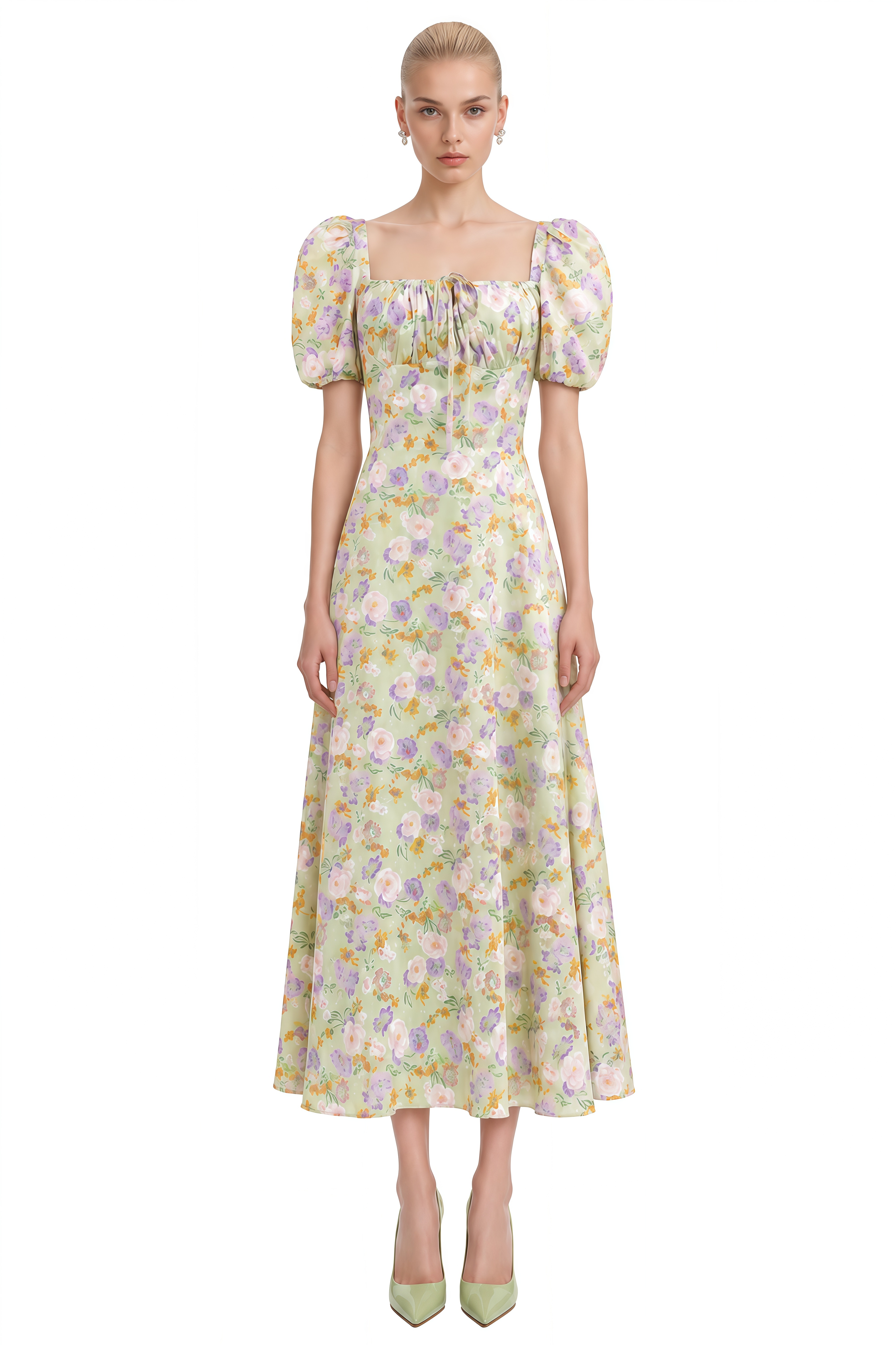 Amara Green Floral Print A-Line Midi Dress