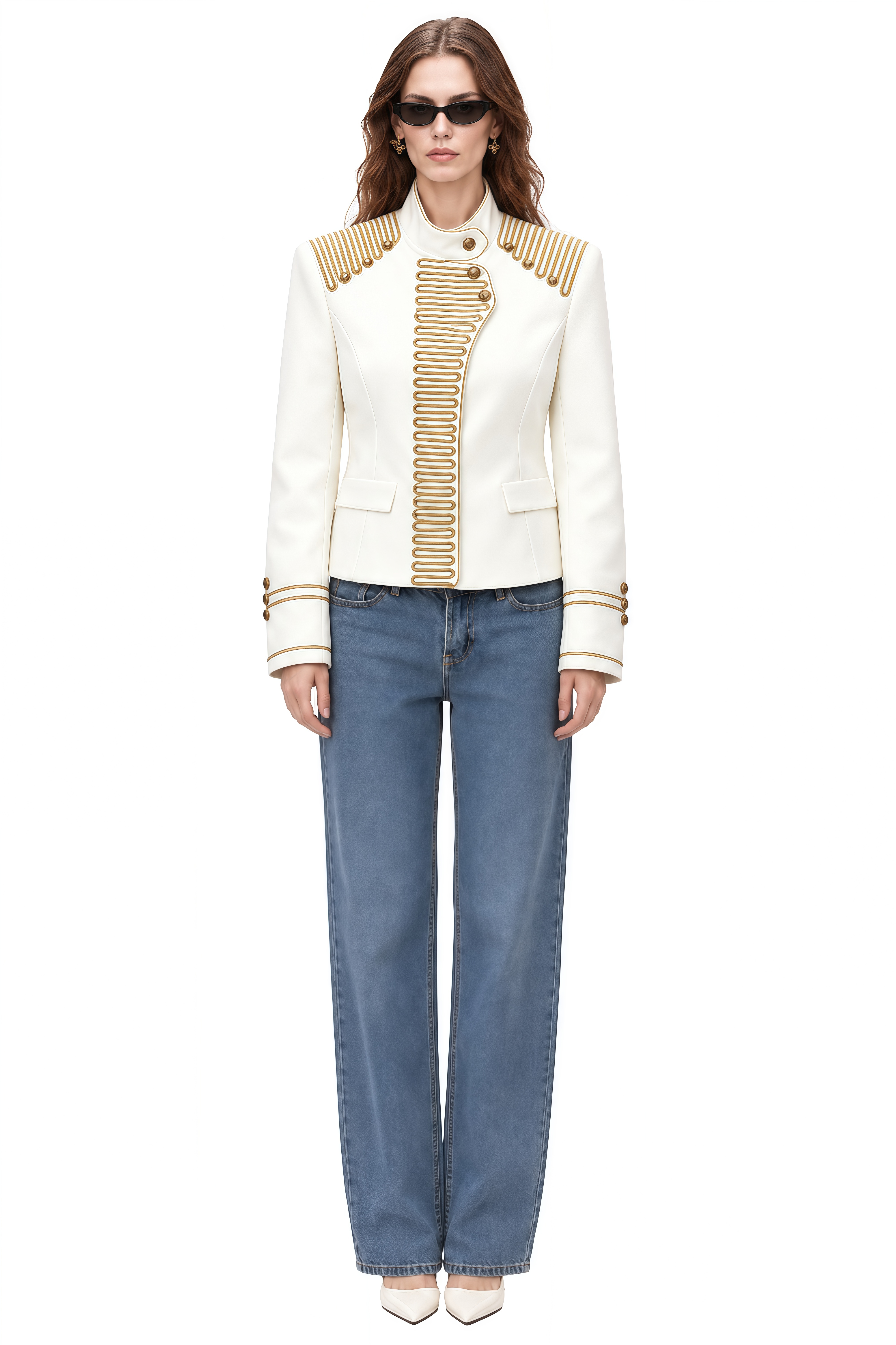 Aurelia White Long Sleeves Decorative Coat