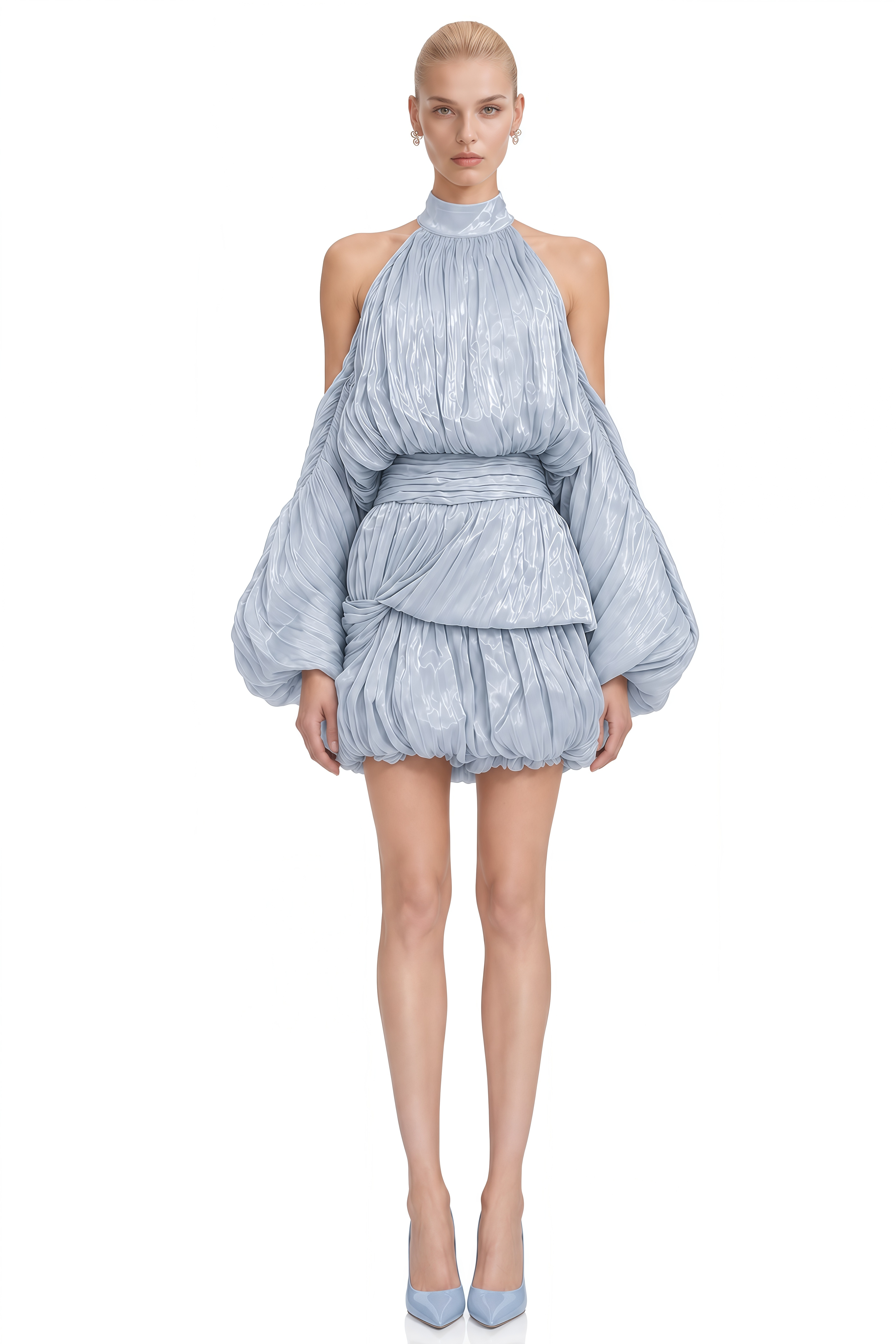 Quinn Light Blue Halterneck Bubble Mini Dress