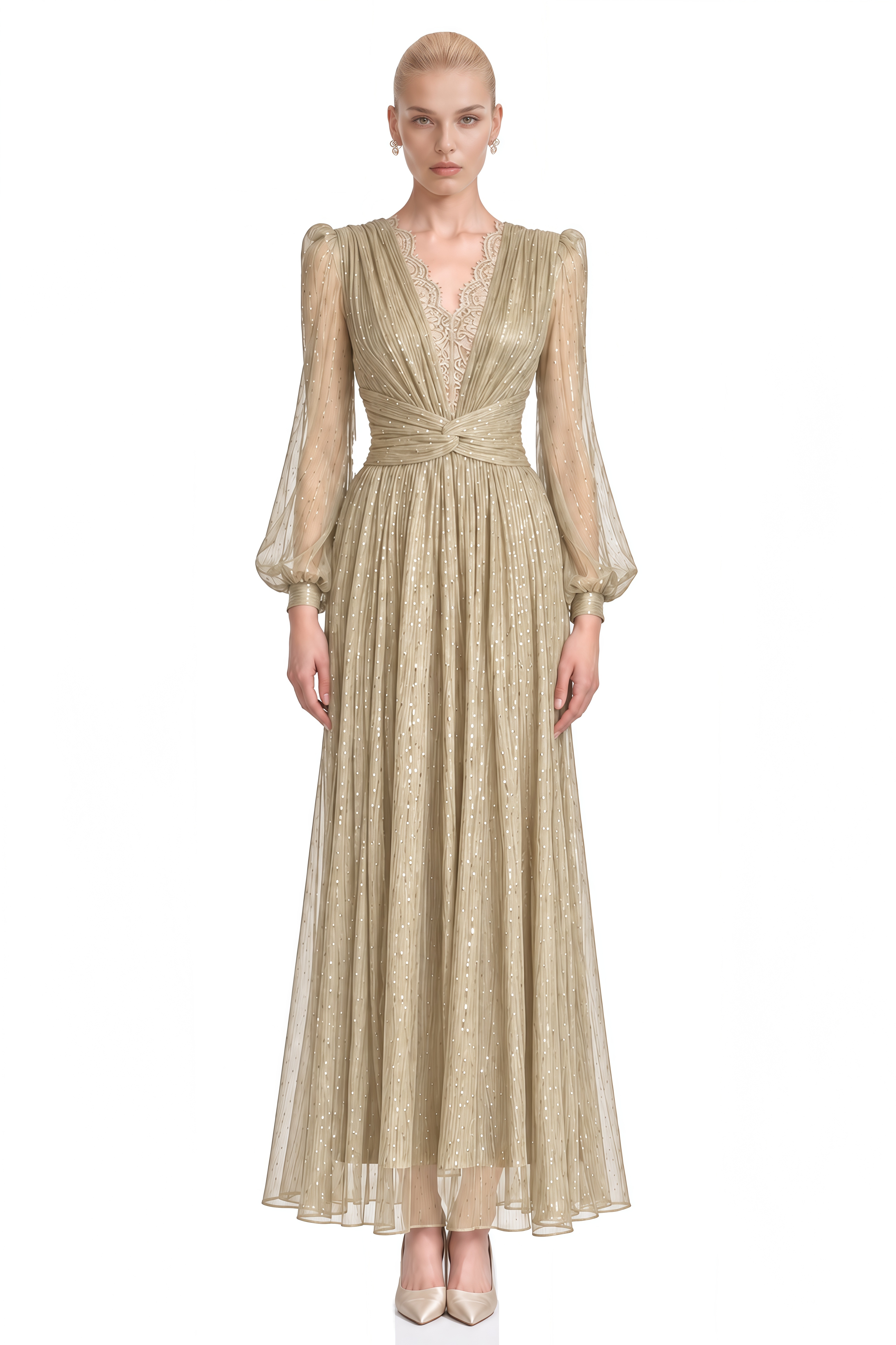 Iliana Gold V-Neck Sequin Maxi Dress