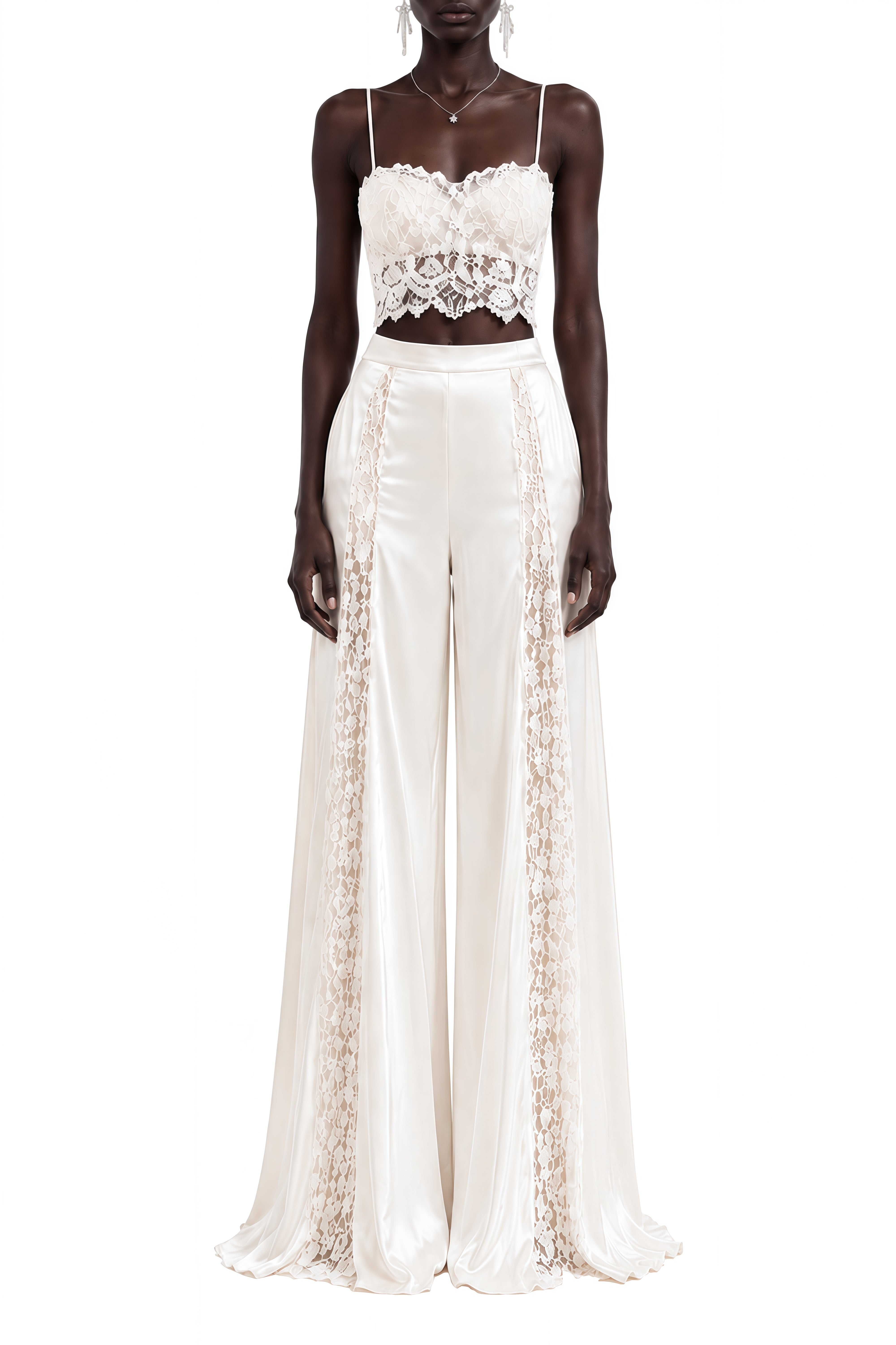 Vesper White Sleeveless Lace Top & Trousers Set