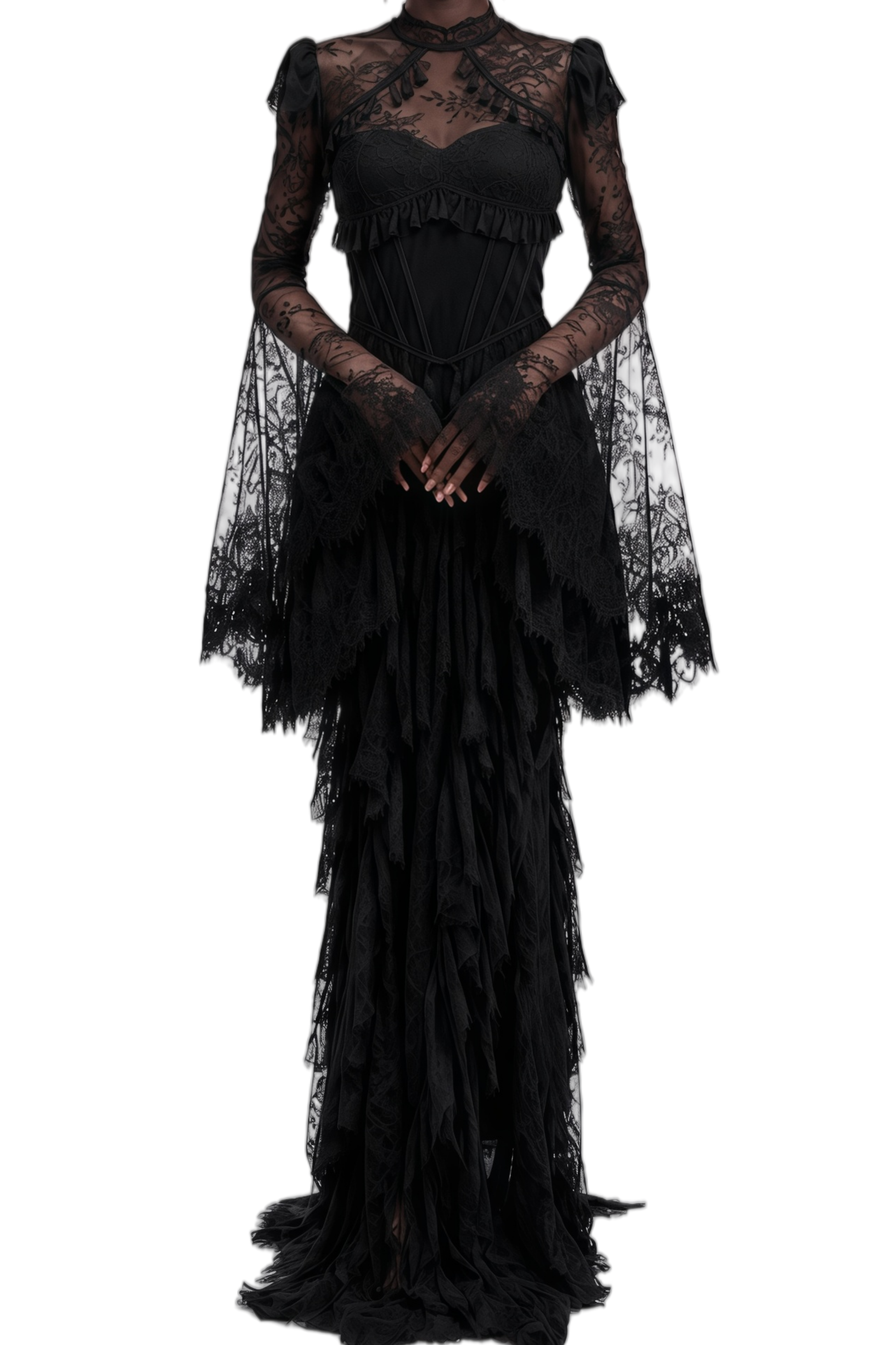 Elodie Black Long Sleeves Lace Maxi Dress