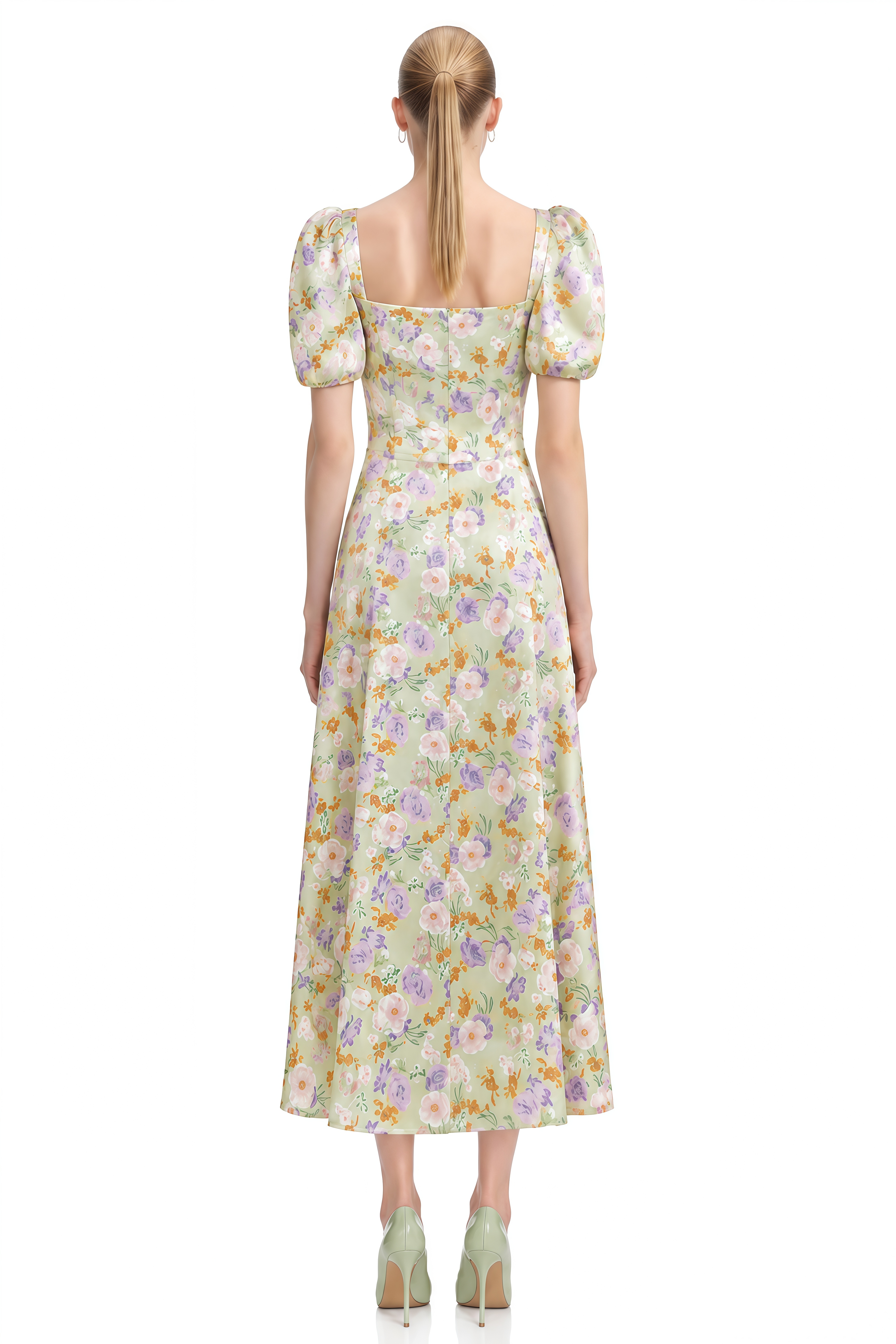 Amara Green Floral Print A-Line Midi Dress