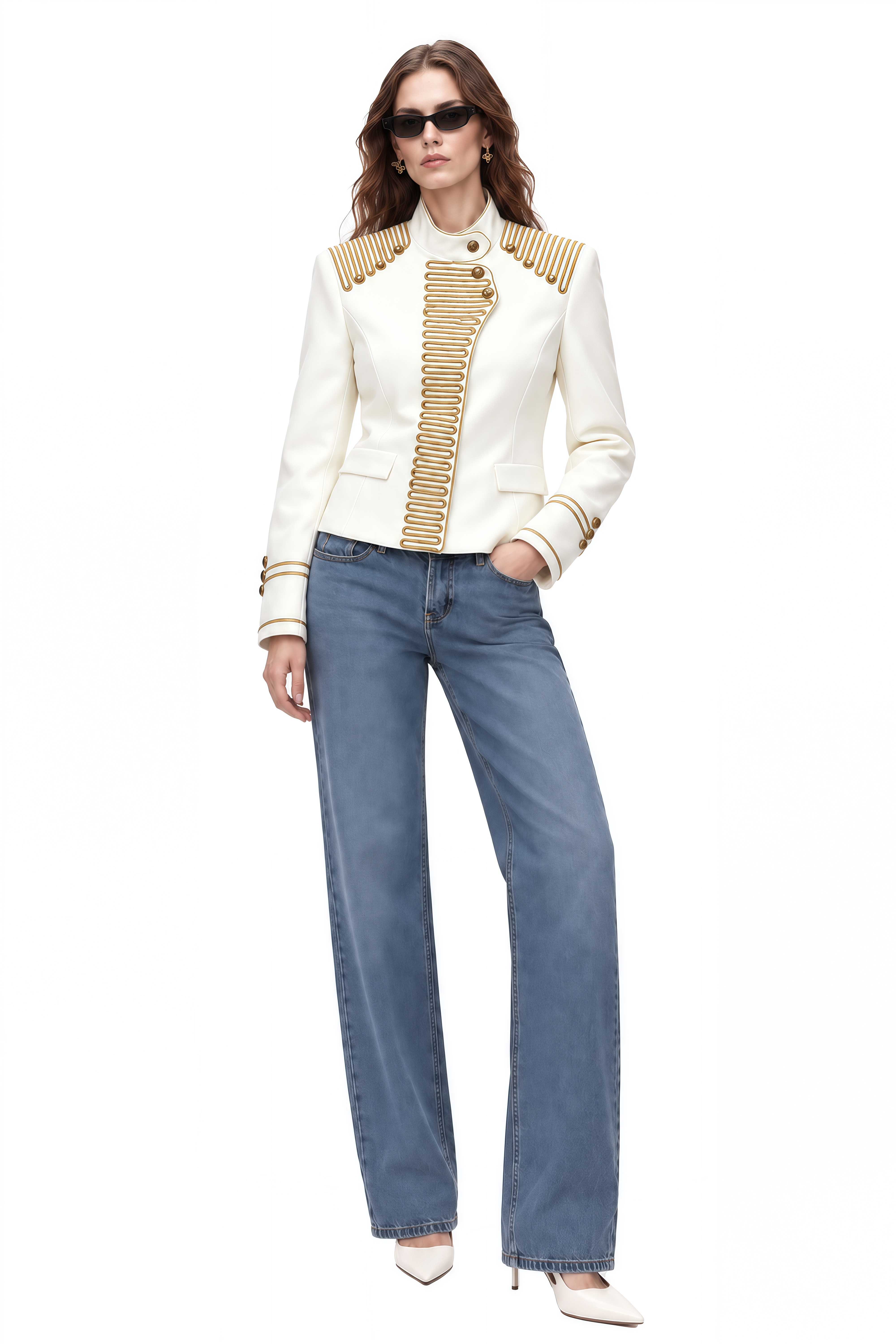 Aurelia White Long Sleeves Decorative Coat