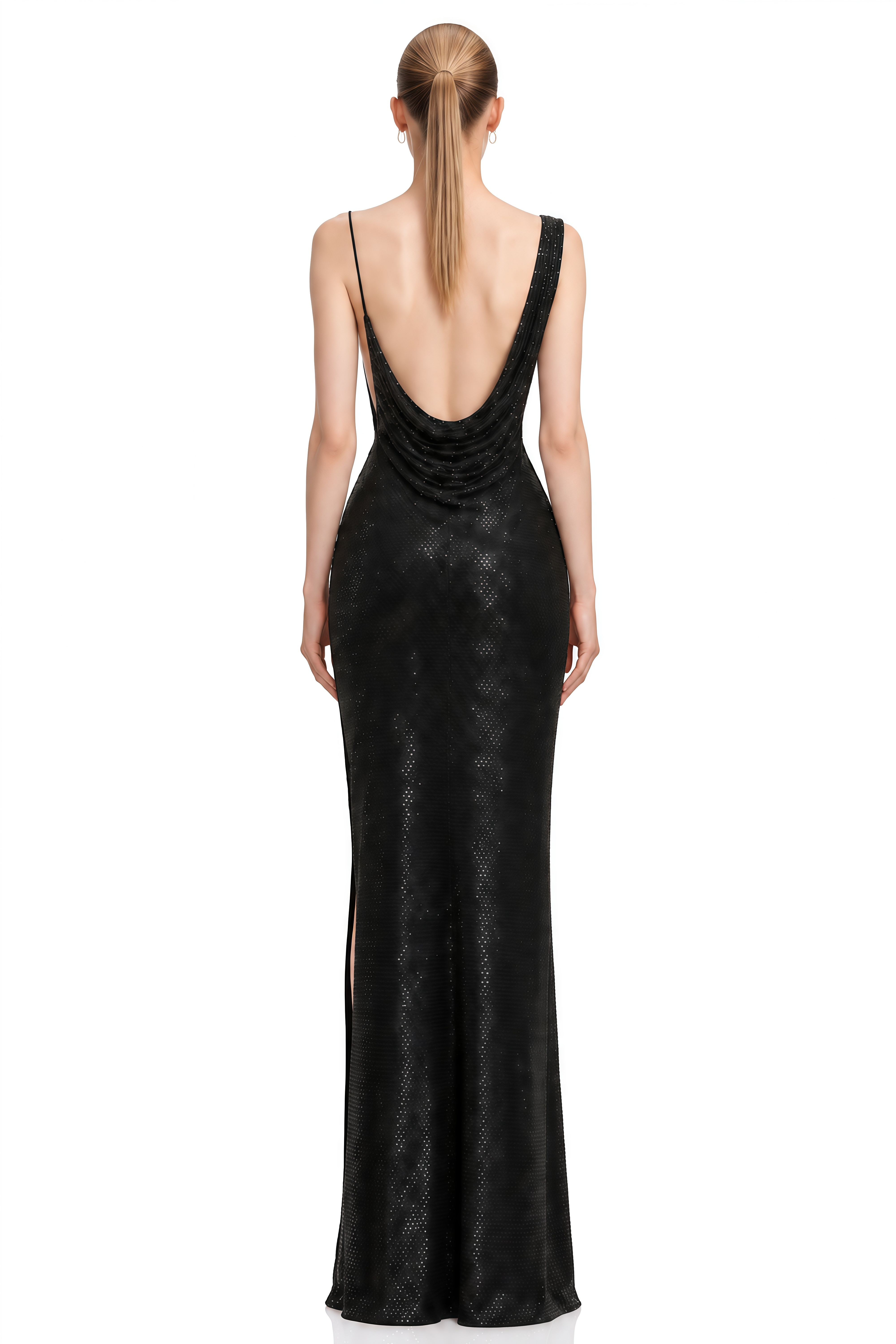 Flora Black Asymmetrical Sequined Maxi Dress