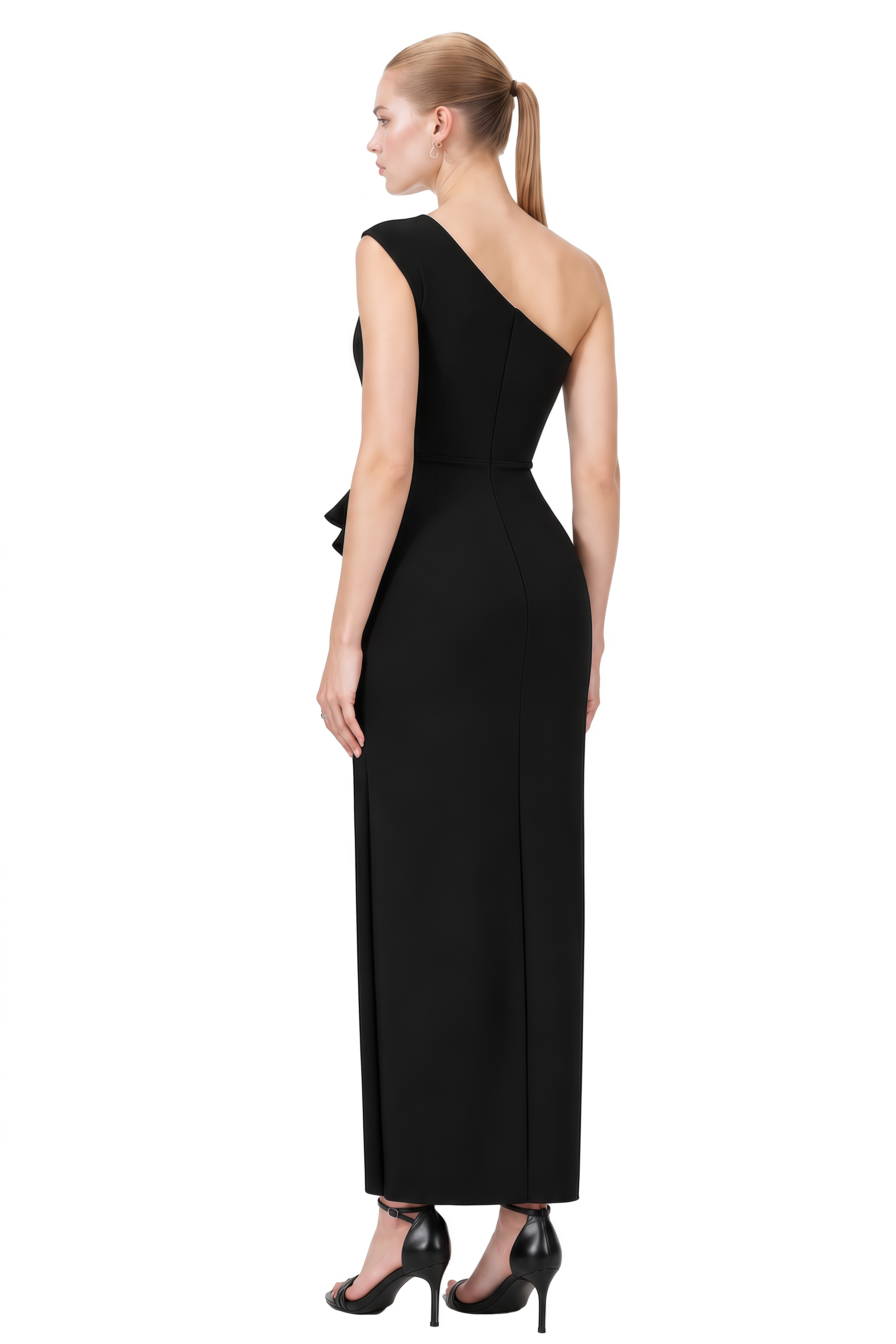 Lily Black One-Shoulder Embellished Maxi Dress