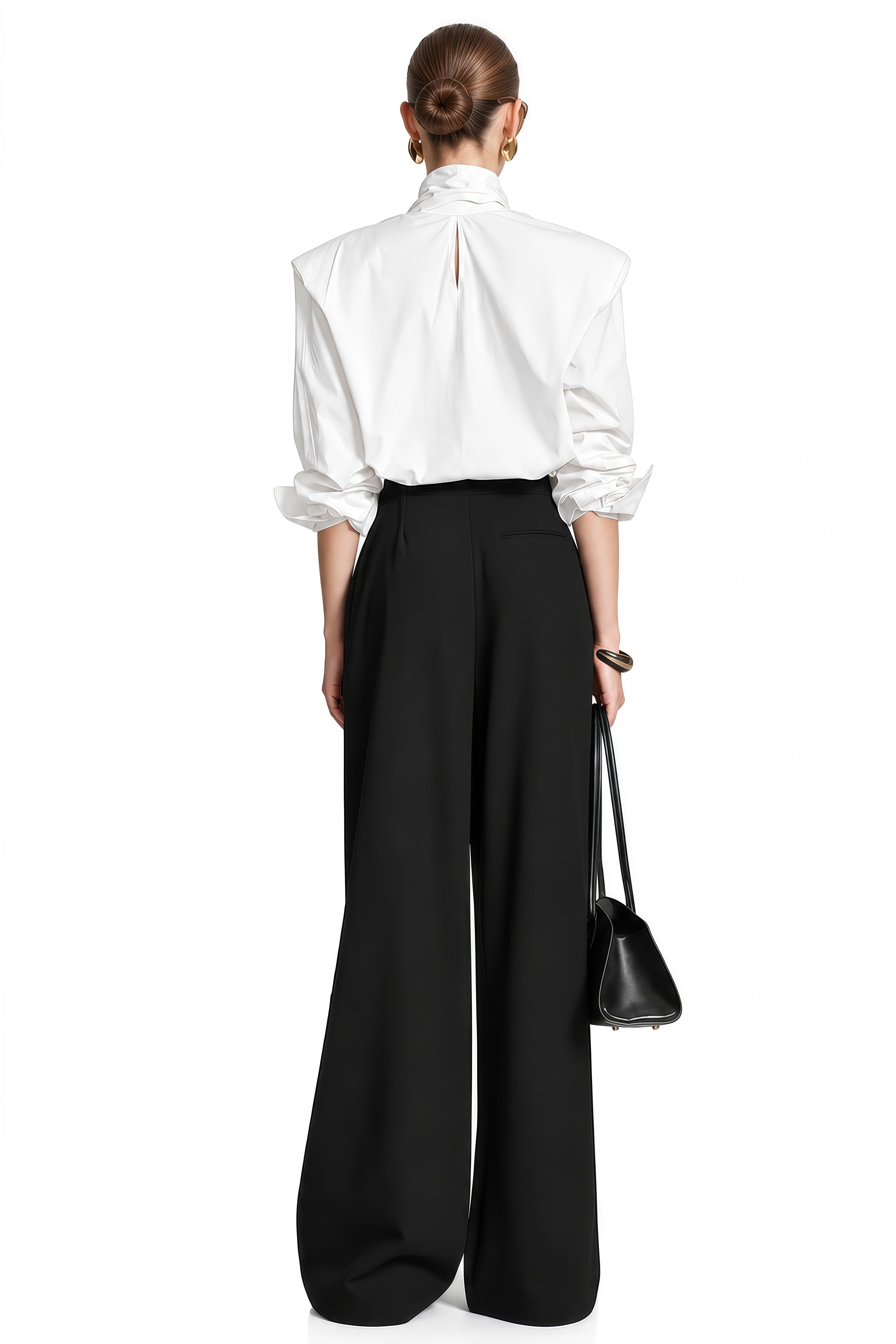 Jasmine White Extended Tie-Neck Relaxed Blouse
