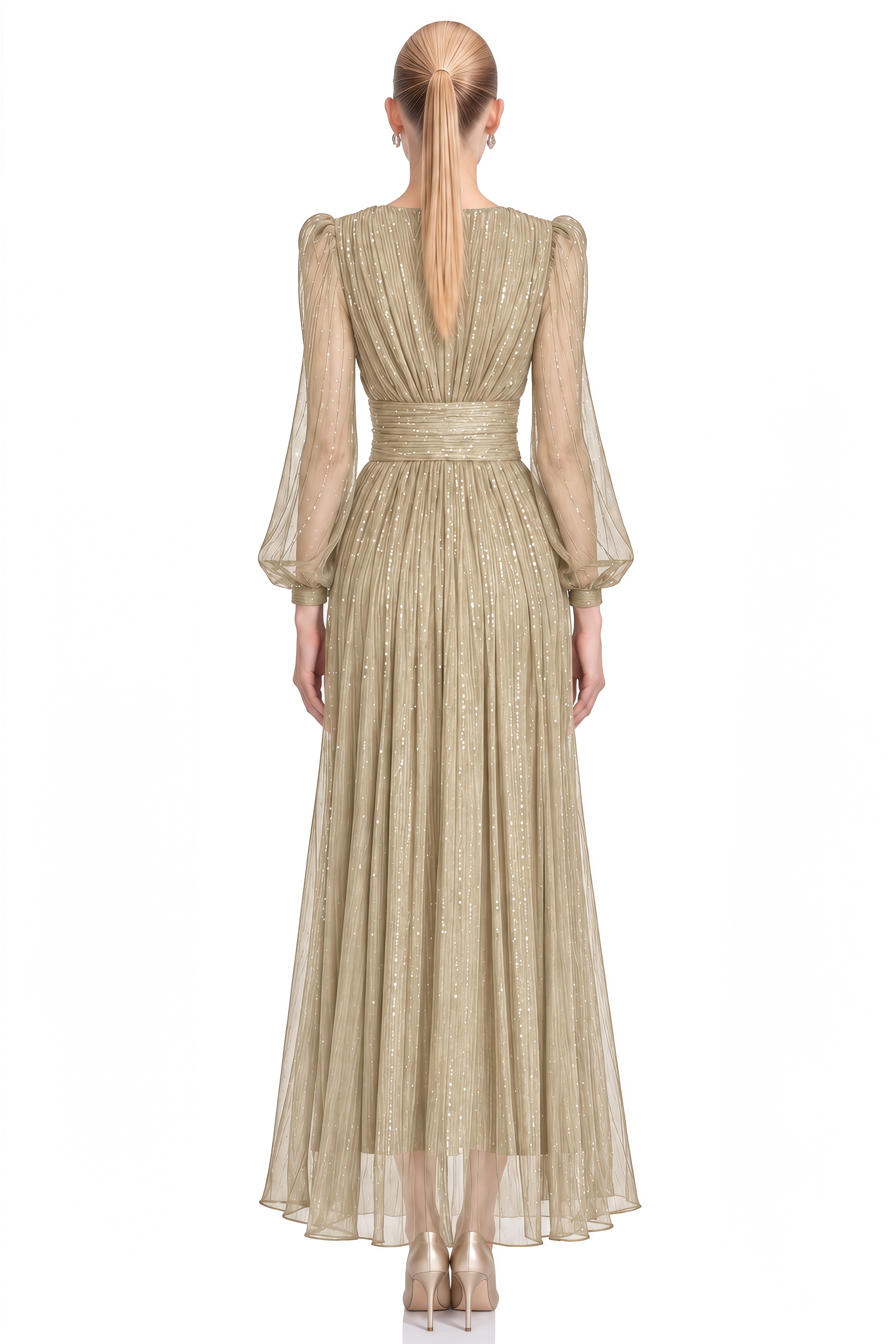 Iliana Gold V-Neck Sequin Maxi Dress