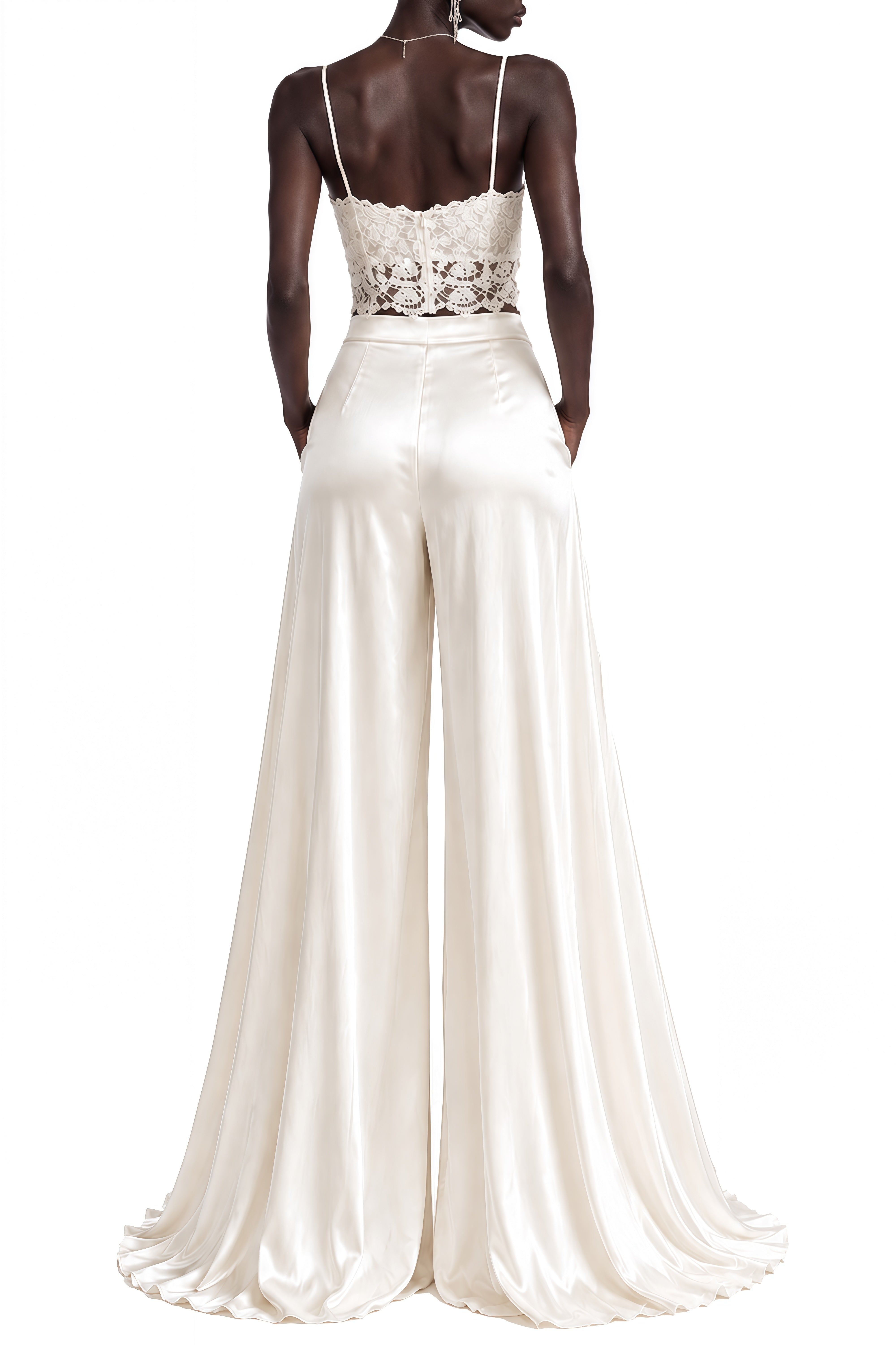 Vesper White Sleeveless Lace Top & Trousers Set