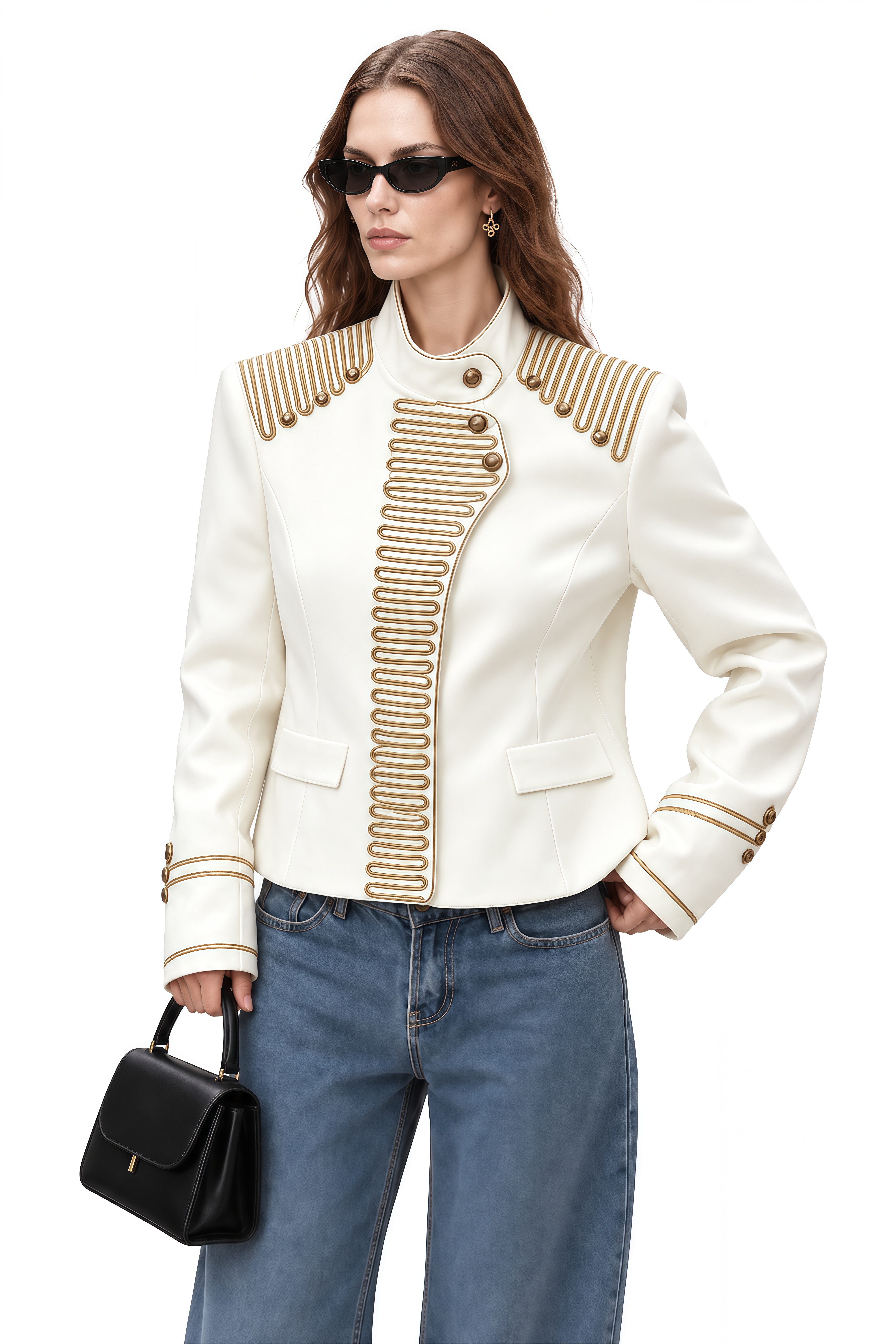 Aurelia White Long Sleeves Decorative Coat